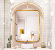 Rectangular mirror with a gold frame and rounded corners - Vitrine Furniture - Mirrors