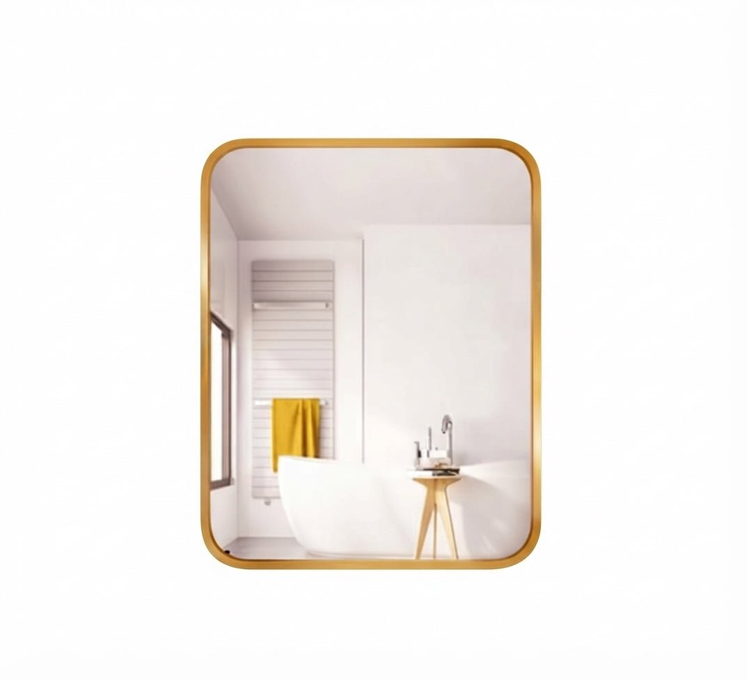 Rectangular mirror with a gold frame and rounded corners - Vitrine Furniture - Mirrors