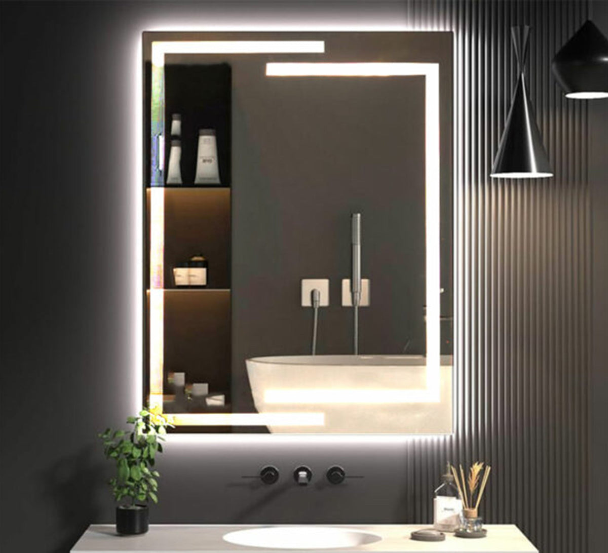 Rectangular mirror with crossed light lines - Vitrine Furniture - Mirrors