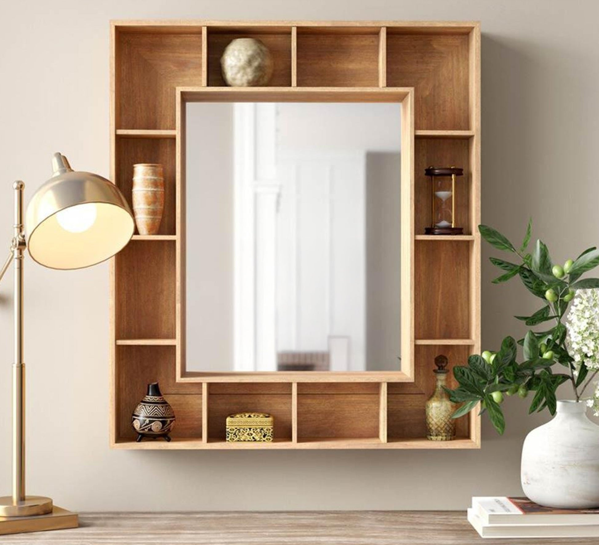 Rectangular mirror with interlocking shelves - Vitrine Furniture - Décor