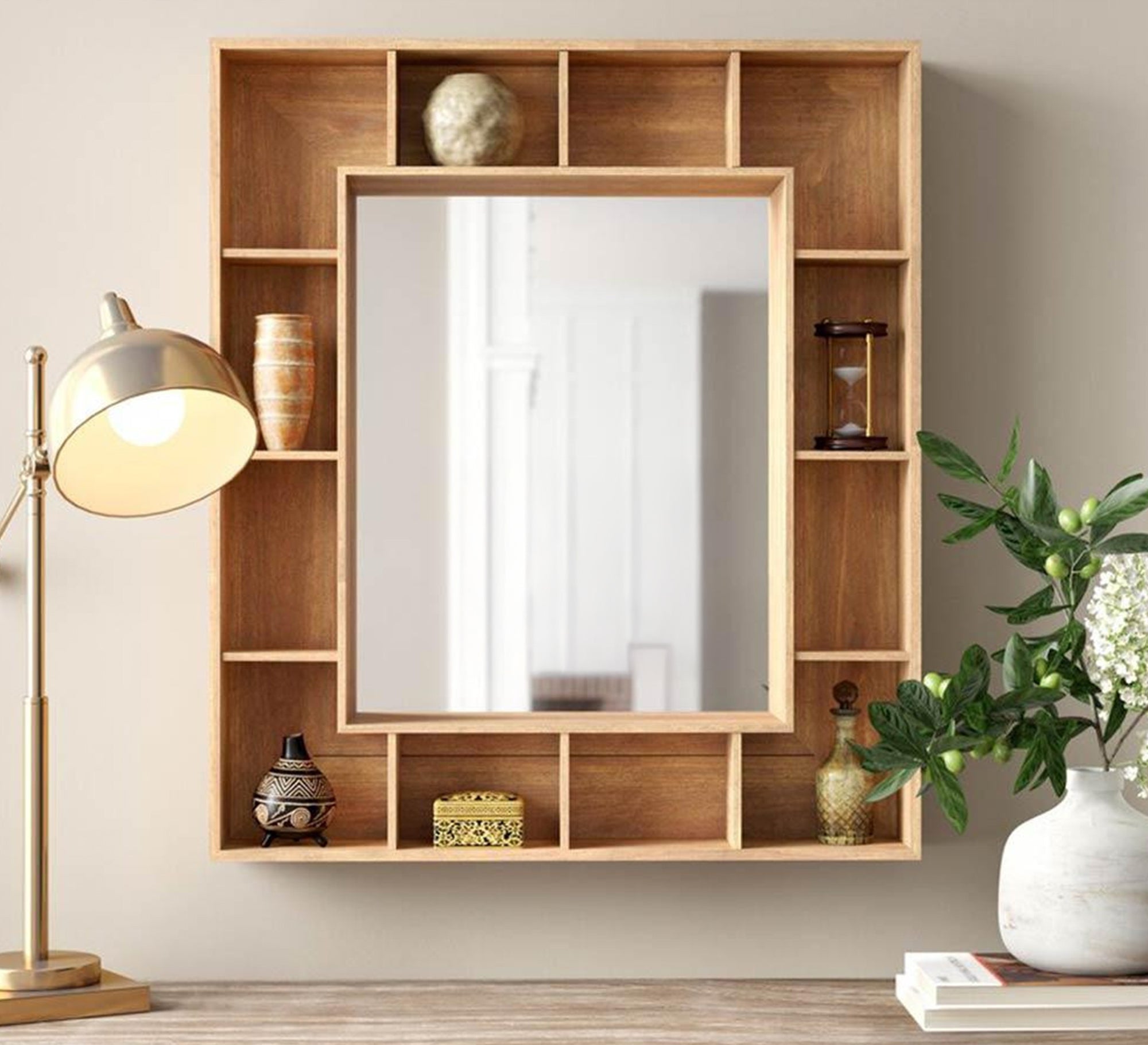Rectangular mirror with interlocking shelves - Vitrine Furniture - Décor