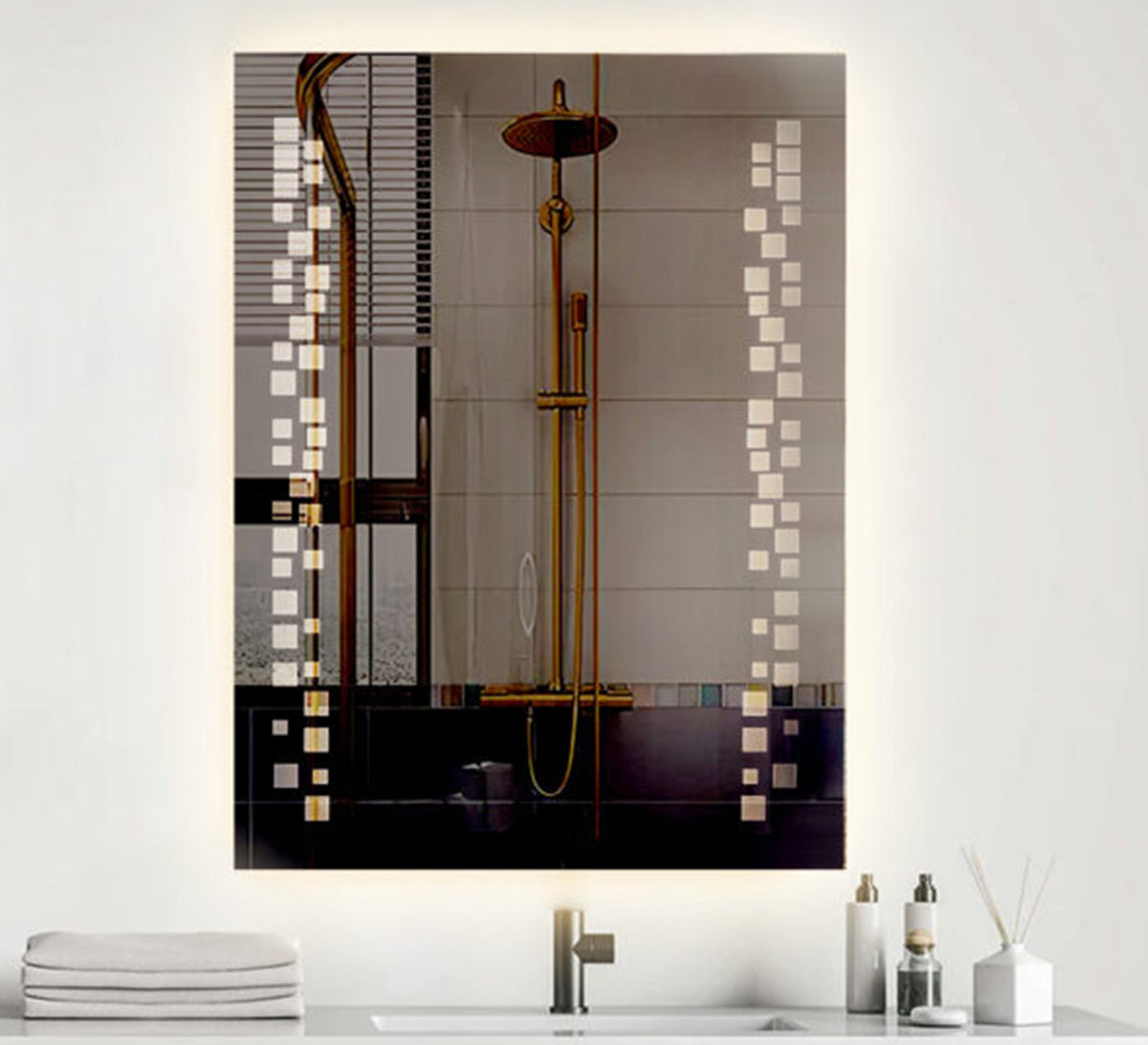 Rectangular mirror with scattered light squares - Vitrine Furniture - Mirrors