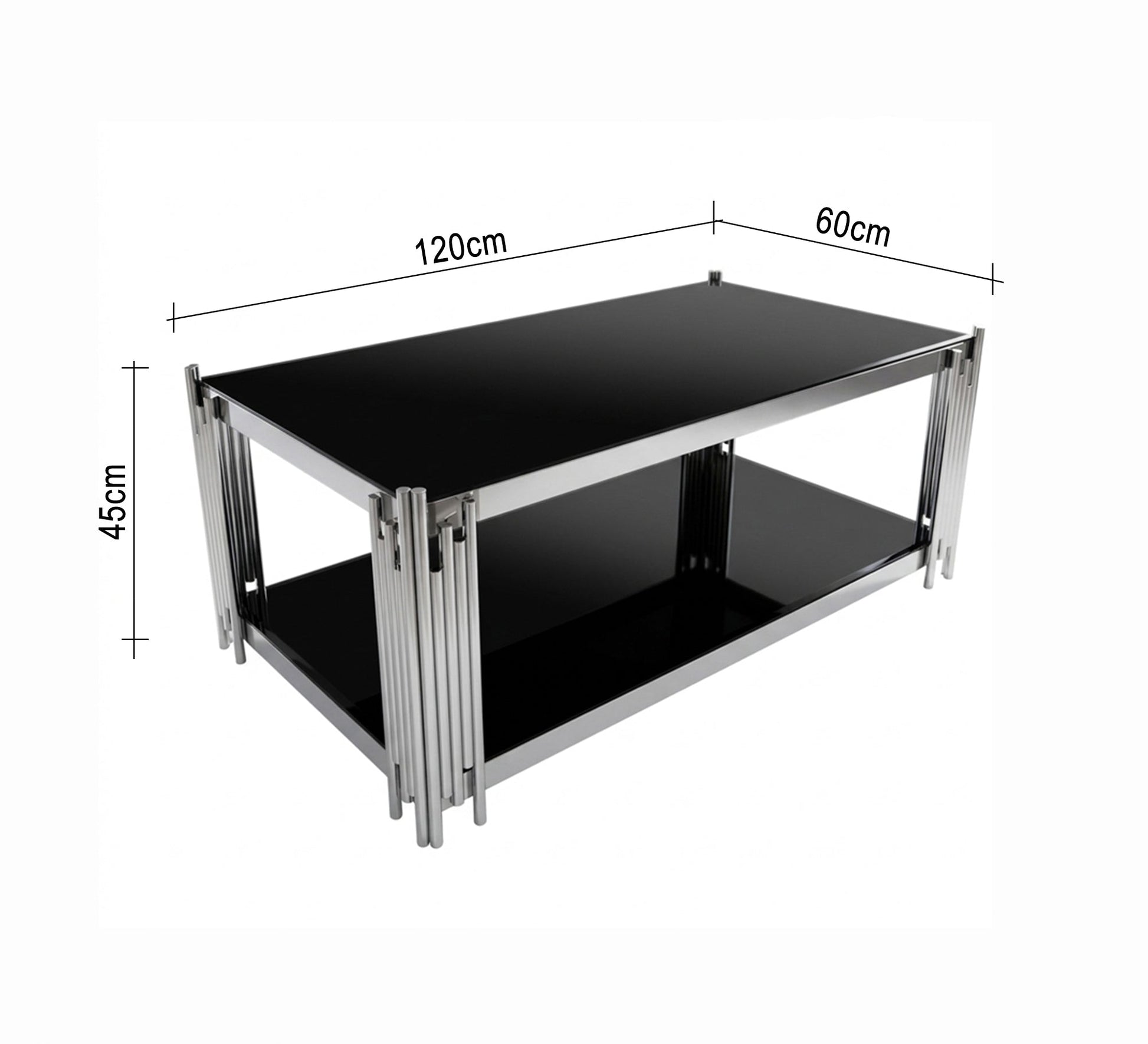 Rectangular steel table with black glass - Vitrine Furniture - Coffee Tables