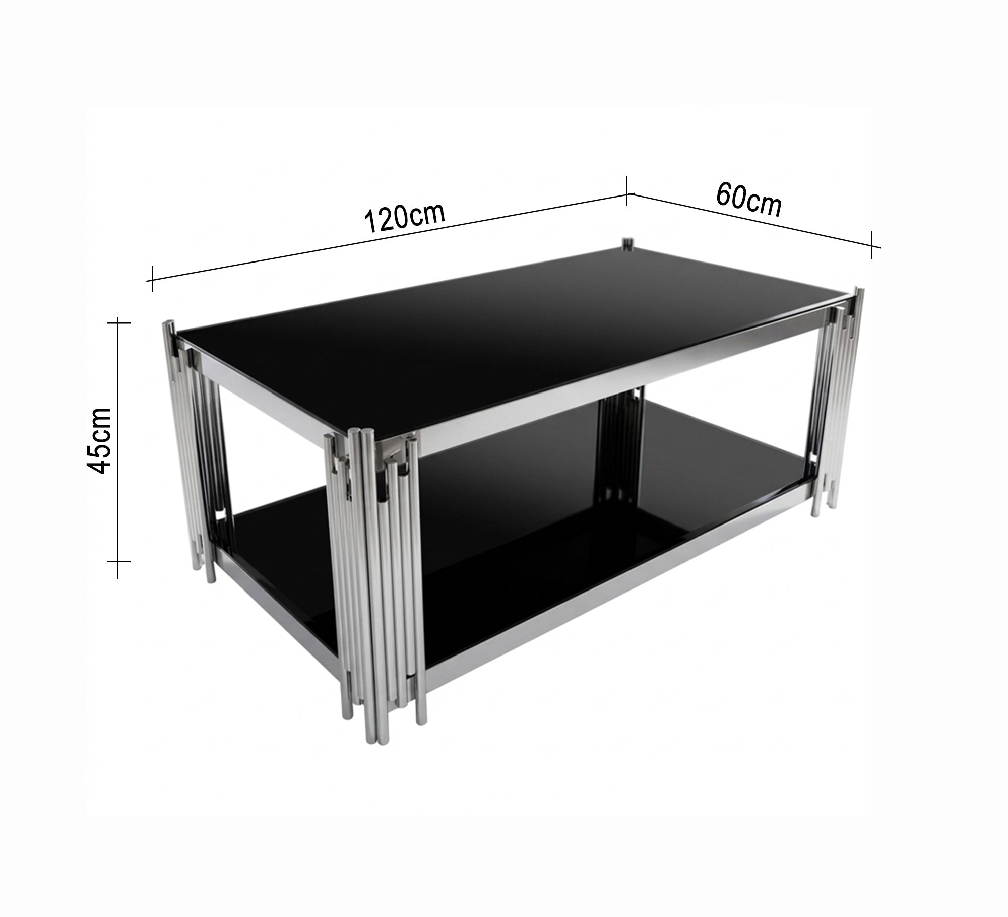 Rectangular steel table with black glass - Vitrine Furniture - Coffee Tables