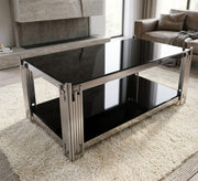 Rectangular steel table with black glass - Vitrine Furniture - Coffee Tables