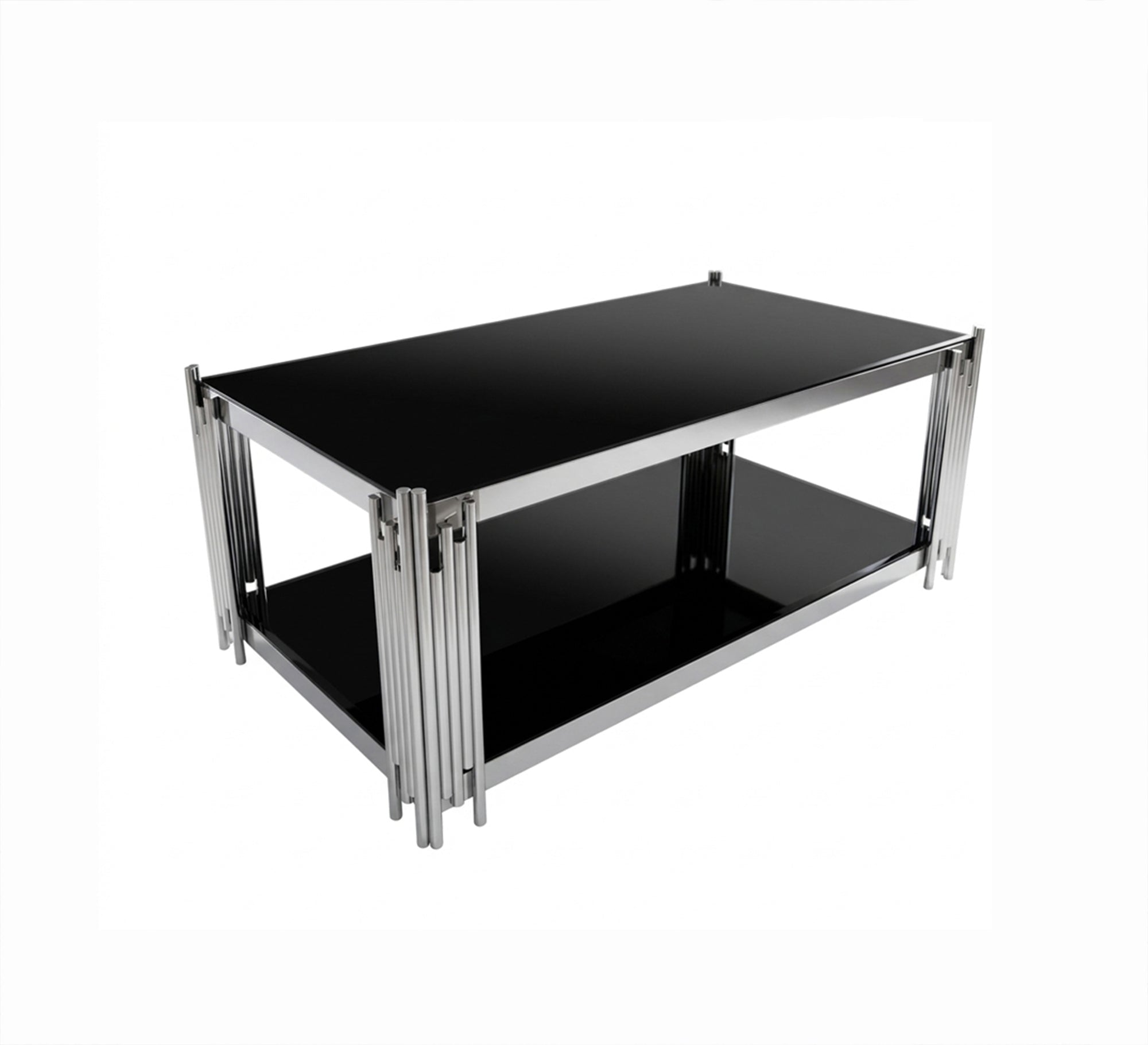 Rectangular steel table with black glass - Vitrine Furniture - Coffee Tables