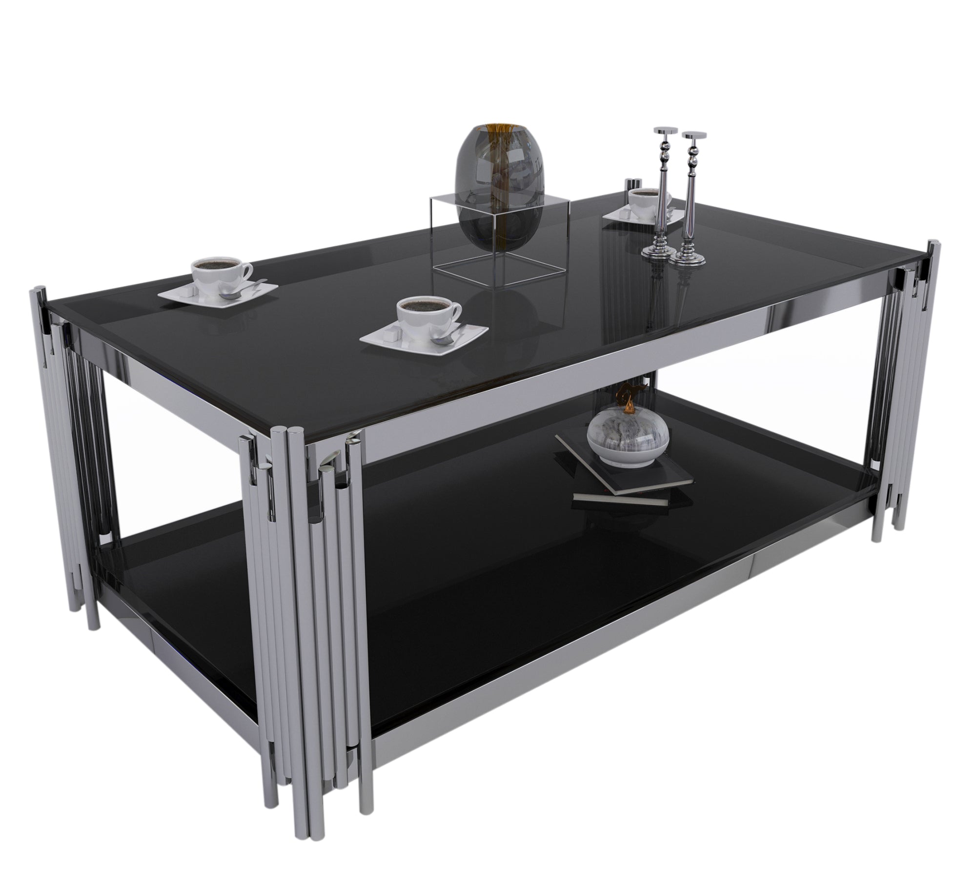 Rectangular steel table with black glass - Vitrine Furniture - Furniture