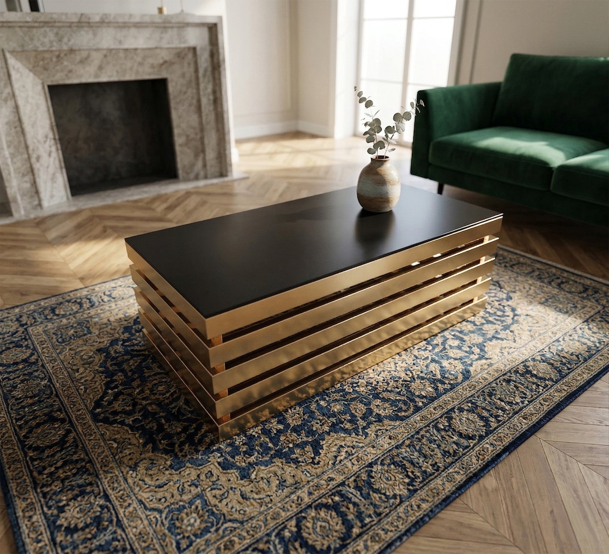 Rectangular table in black and shiny gold - Vitrine Furniture - Coffee Tables