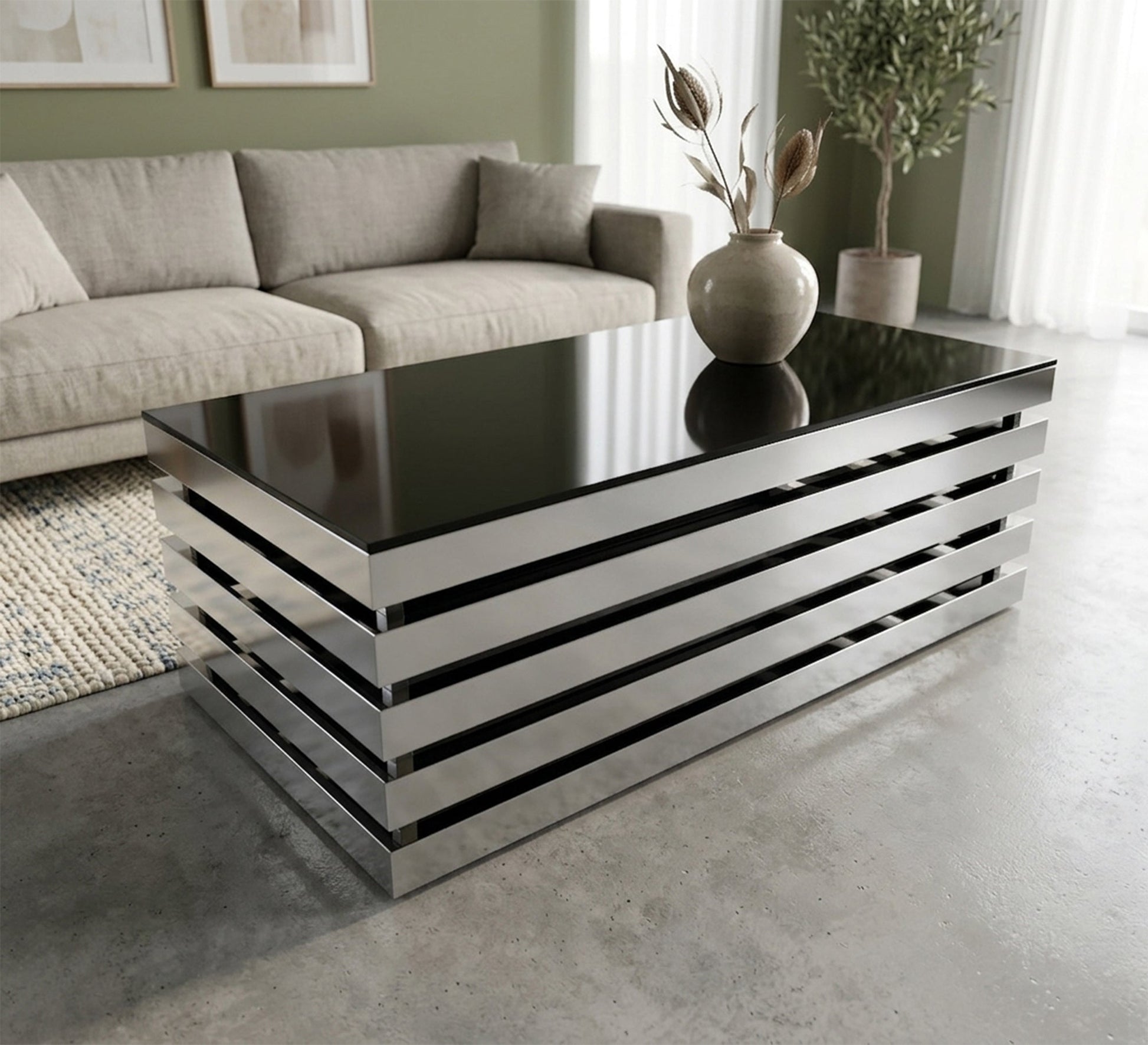 Rectangular table in black and shiny silver - Vitrine Furniture - Coffee Tables