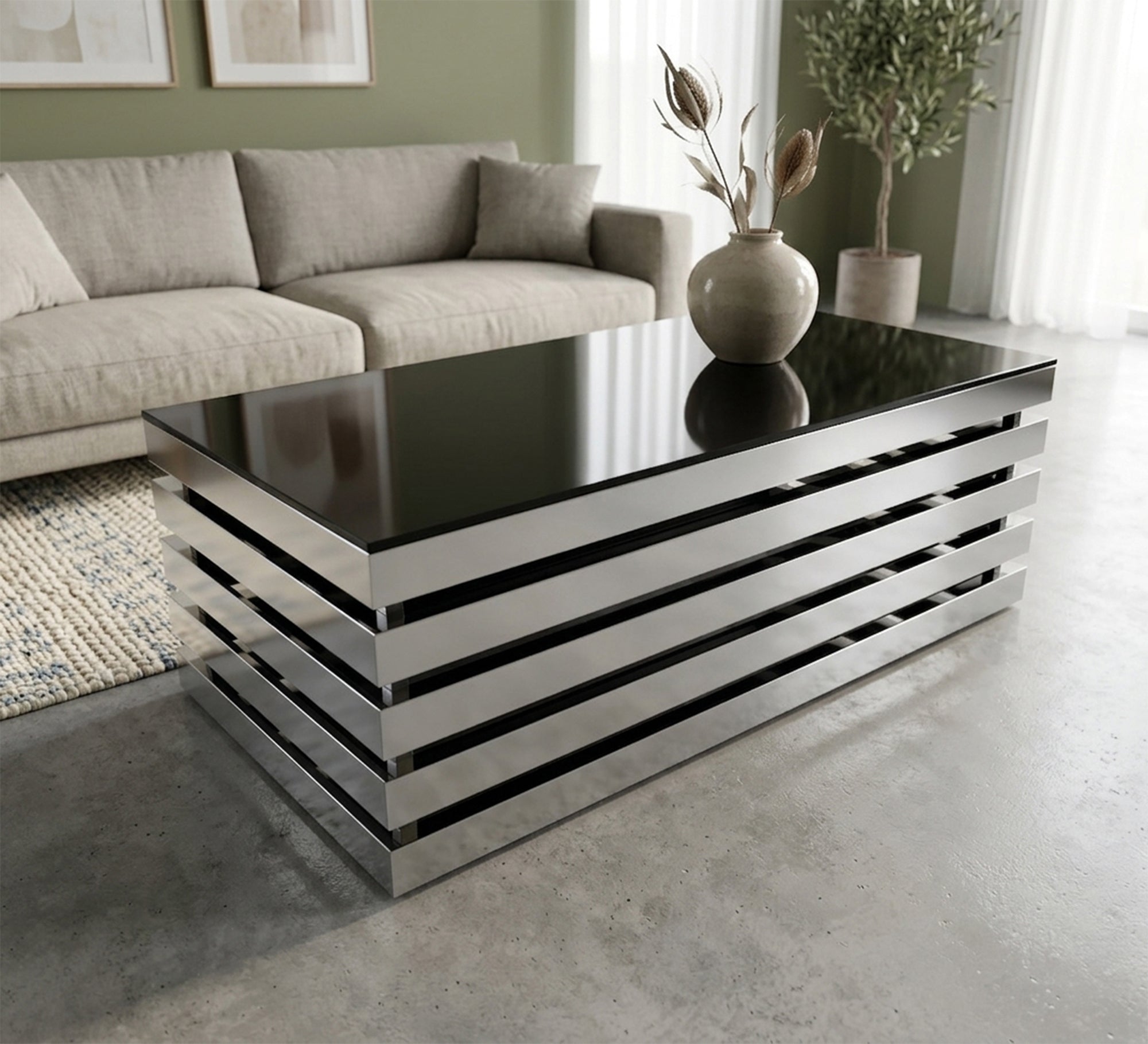 Rectangular table in black and shiny silver - Vitrine Furniture - Coffee Tables