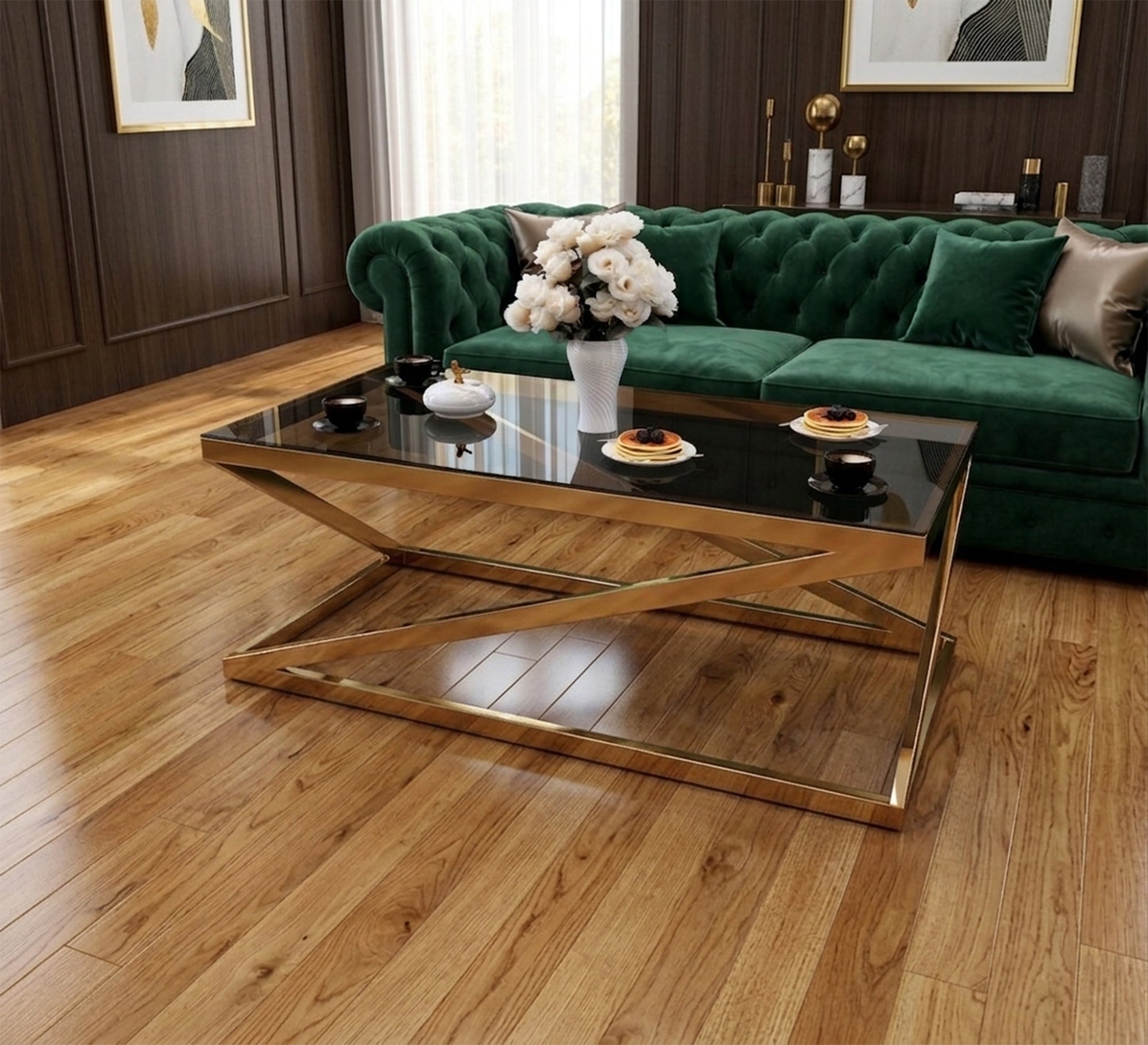 Rectangular table with gold letter Z chassis - Vitrine Furniture - Coffee Tables