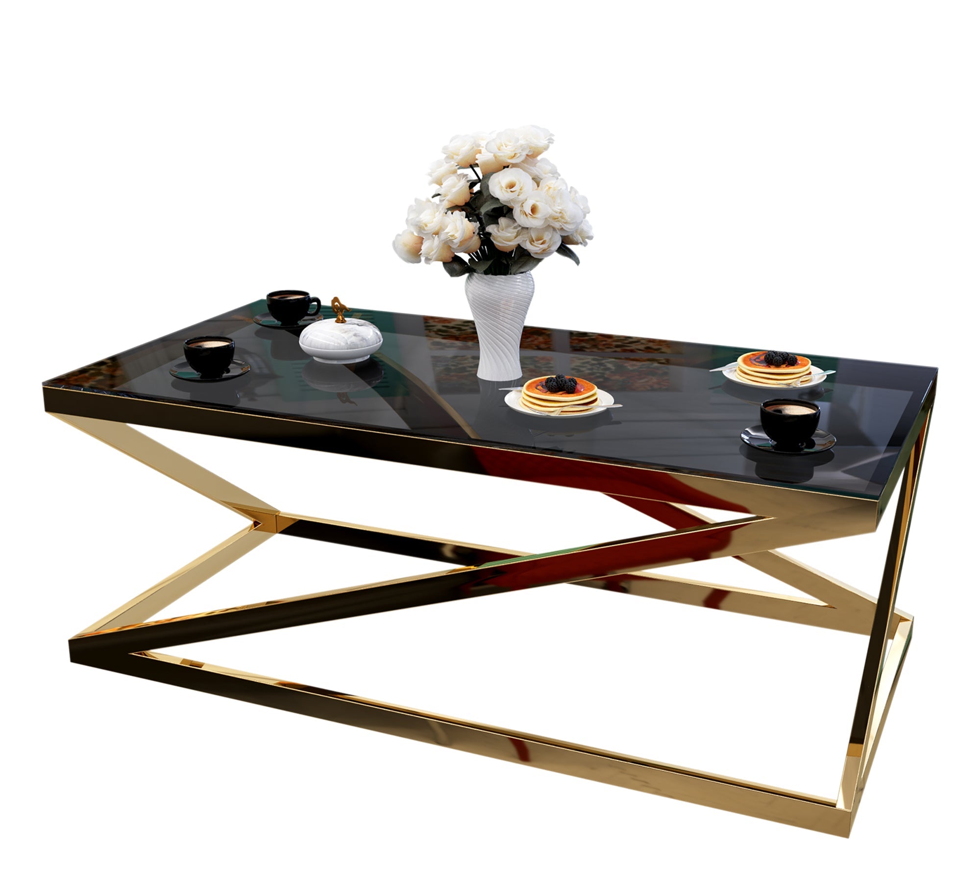 Rectangular table with gold letter Z chassis - Vitrine Furniture - Furniture