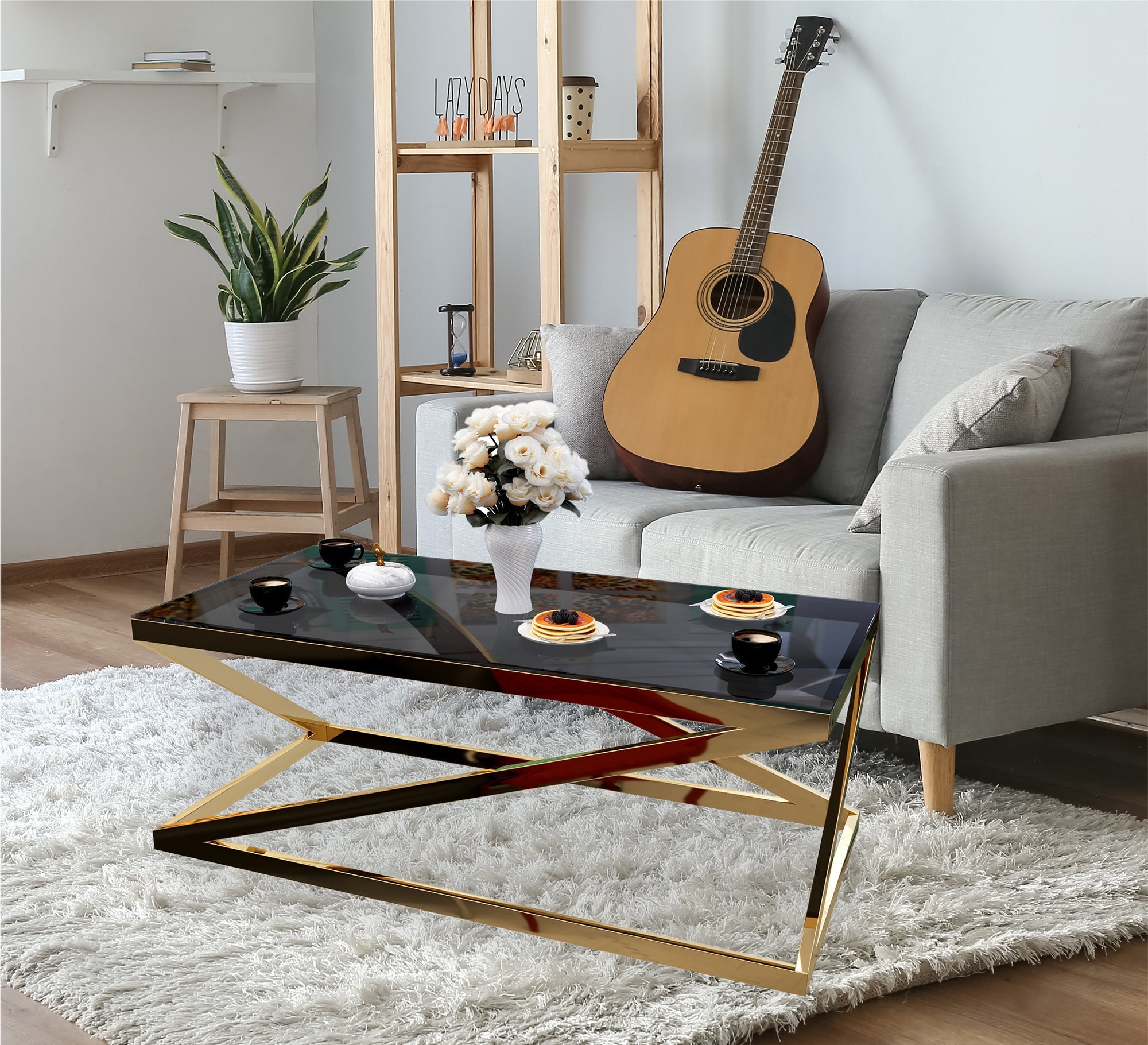 Rectangular table with gold letter Z chassis - Vitrine Furniture - Furniture