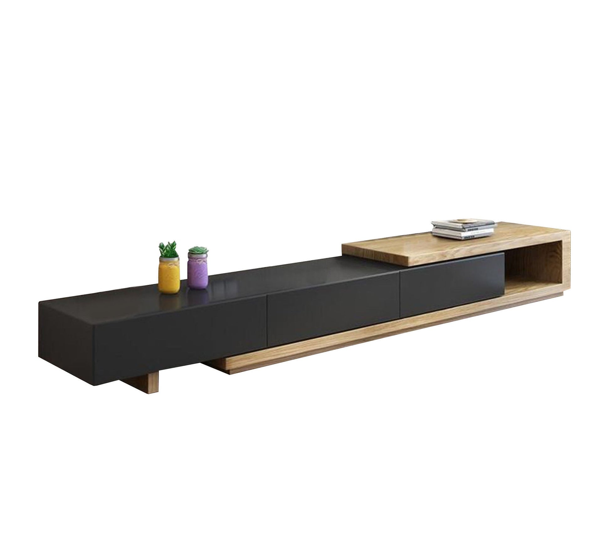 Rectangular TV table, beige and black - Vitrine Furniture - Furniture