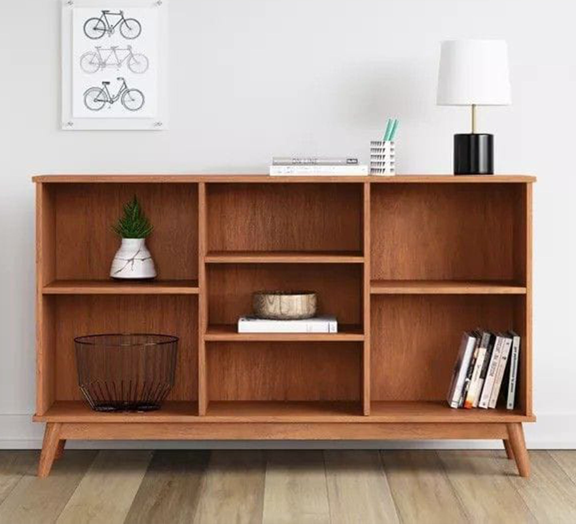 Red - brown bookcase with alternating shelves - Vitrine Furniture - Furniture
