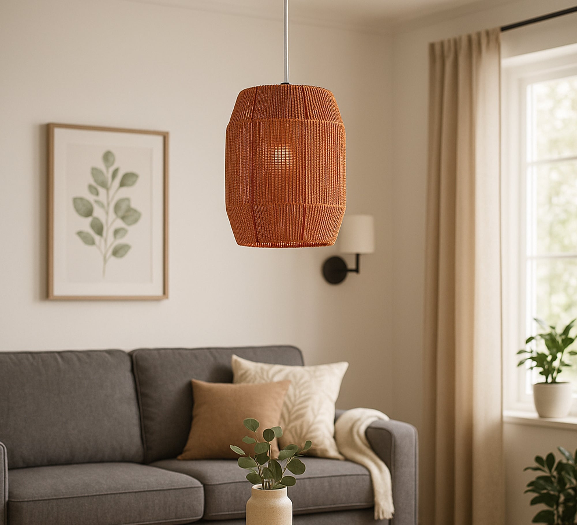 Red - brown macrame pendant light - Vitrine Furniture - Lighting
