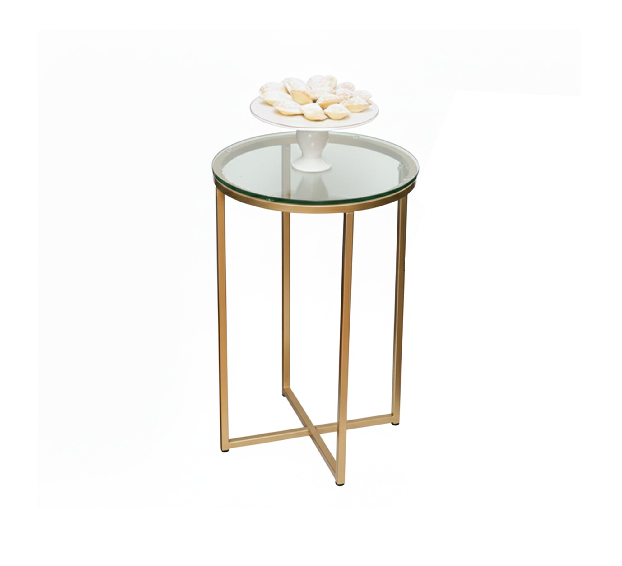 Round gold side table with a glass top - Vitrine Furniture - Furniture