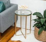 Round gold side table with a glass top - Vitrine Furniture - Furniture