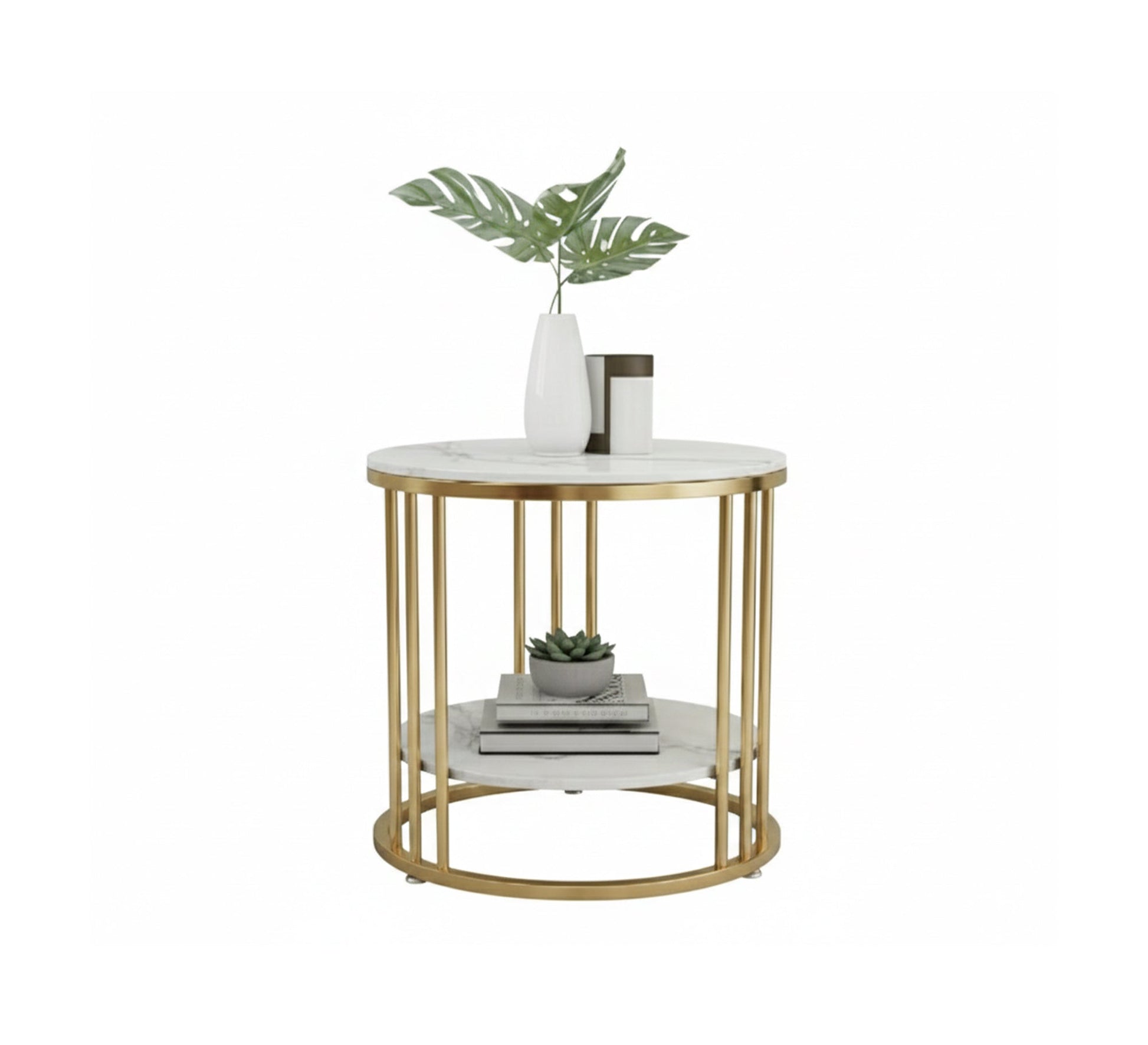 Round metal table with two marble shelves - Vitrine Furniture - Furniture