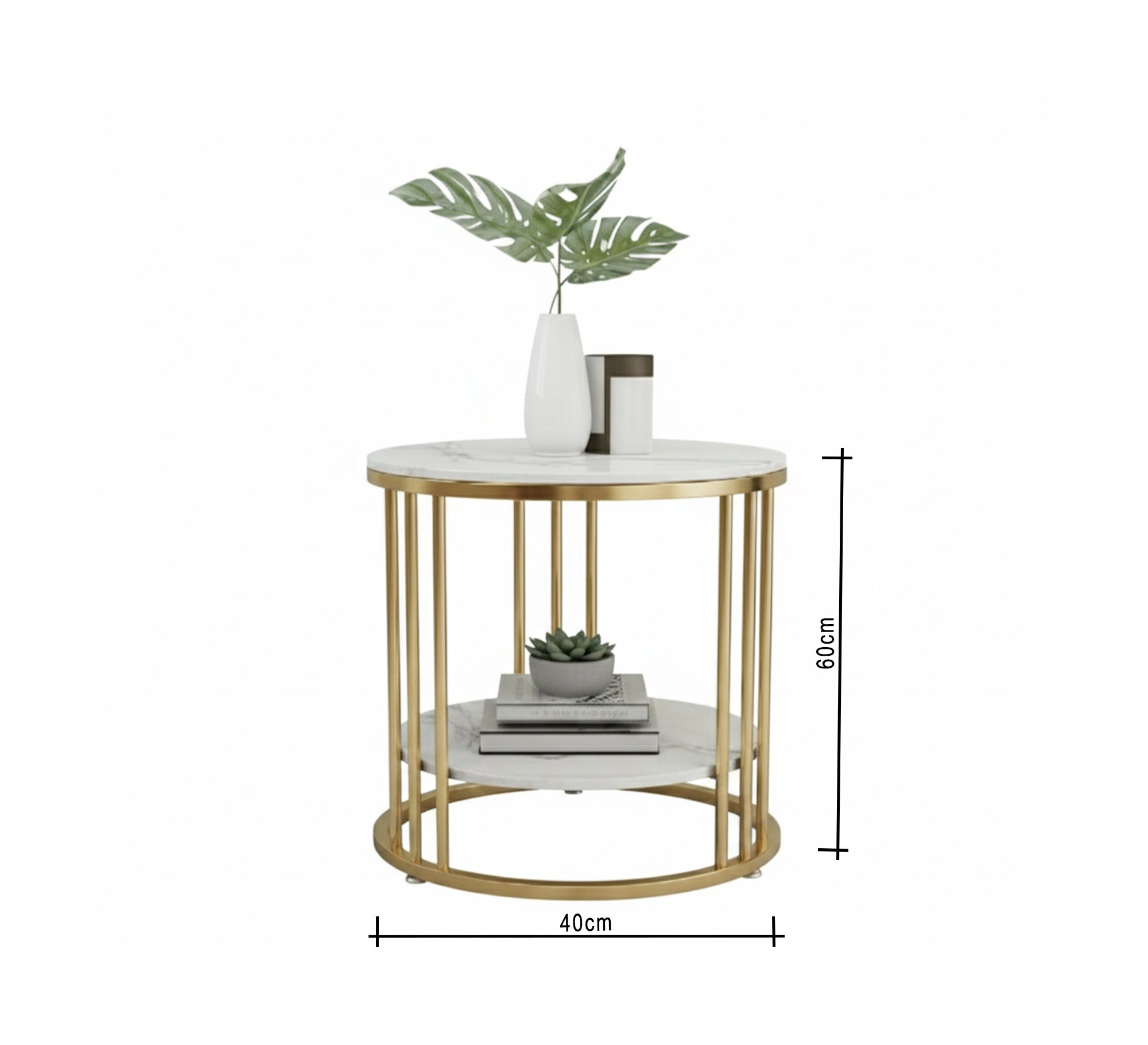 Round metal table with two marble shelves - Vitrine Furniture - Furniture