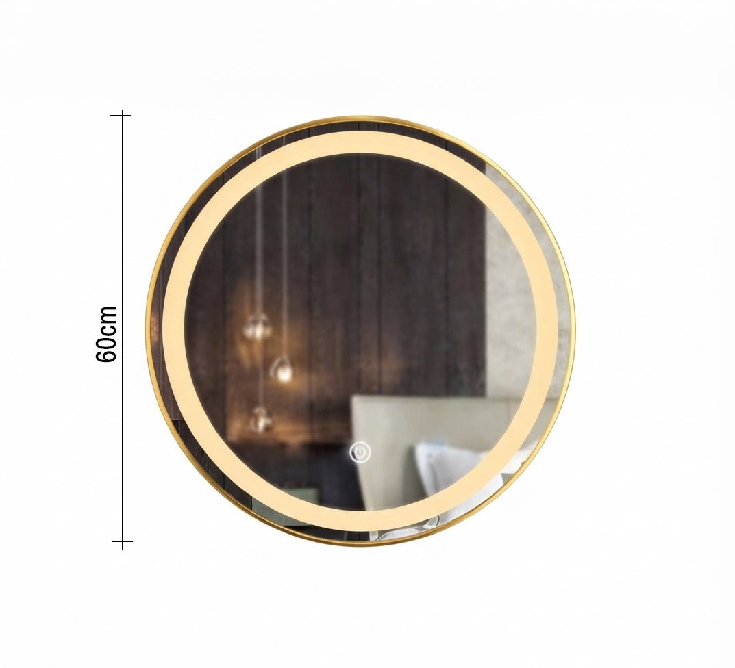 Round mirror with a gold frame and light rings - Vitrine Furniture - Mirrors