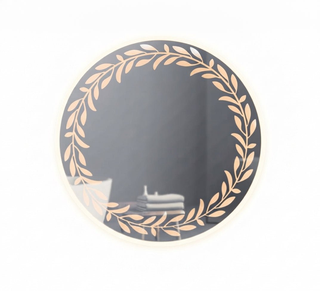 Round mirror with a golden leaf wreath - Vitrine Furniture - Mirrors