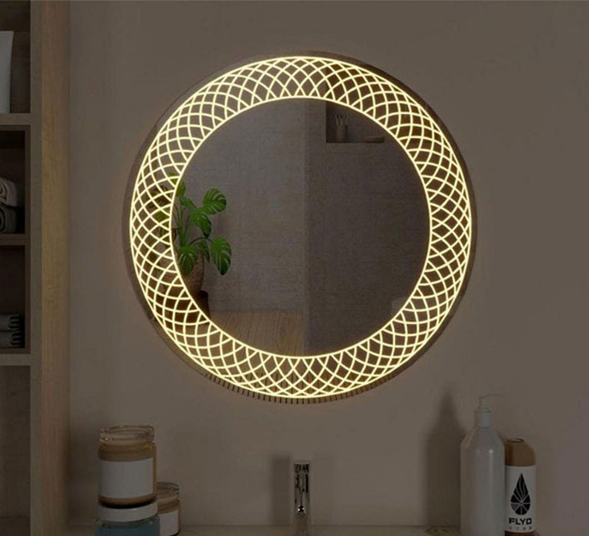 Round mirror with a pattern Illuminated mesh - Vitrine Furniture - Mirrors