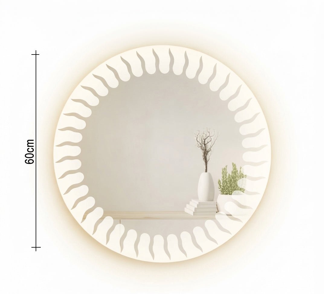 Round mirror with an illuminated wave pattern frame - Vitrine Furniture - Mirrors