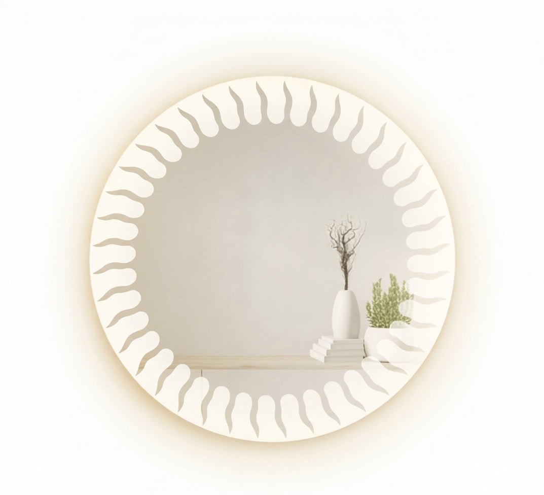 Round mirror with an illuminated wave pattern frame - Vitrine Furniture - Mirrors