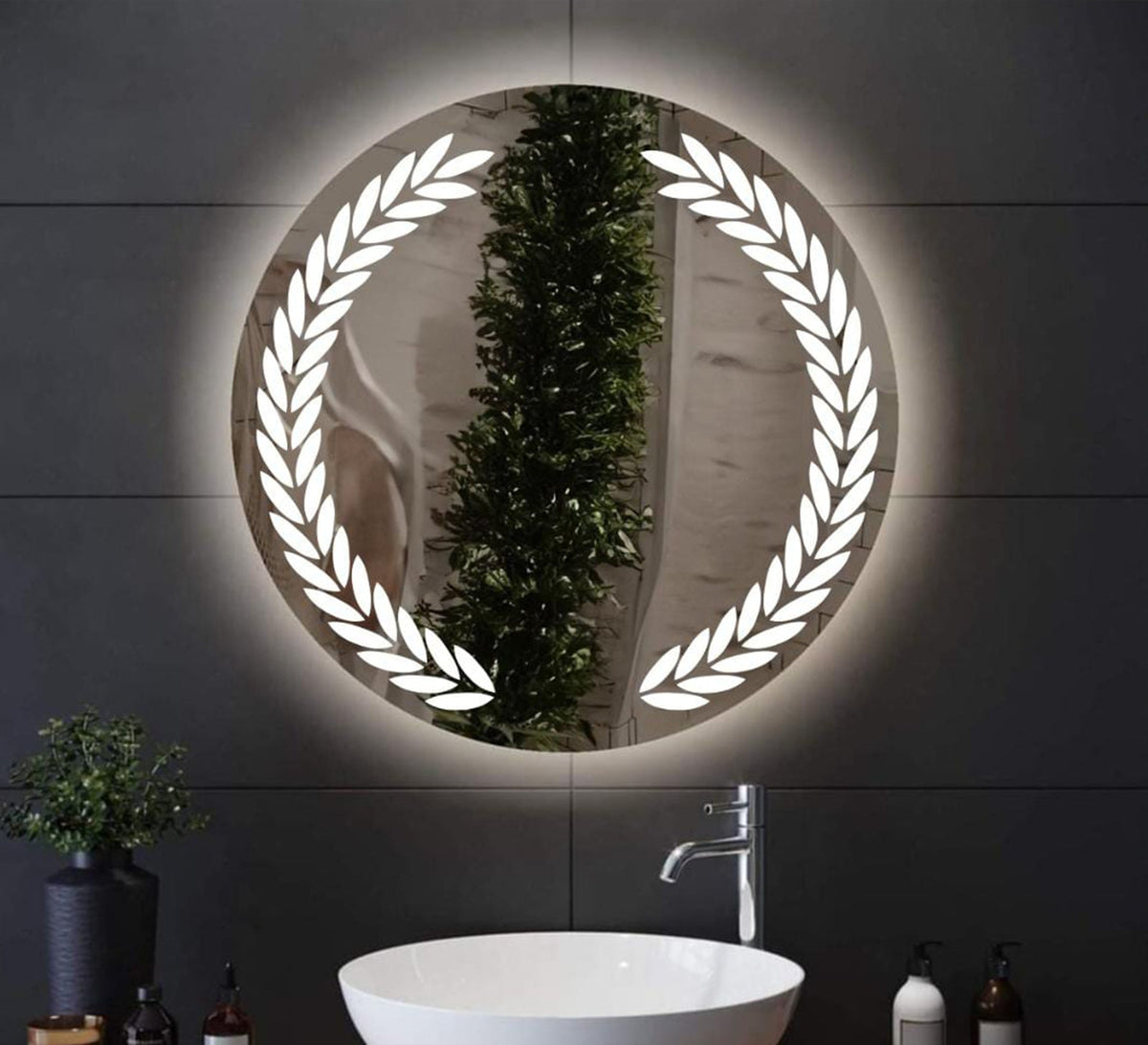 Round mirror with an illuminated wheat pattern - Vitrine Furniture - Mirrors