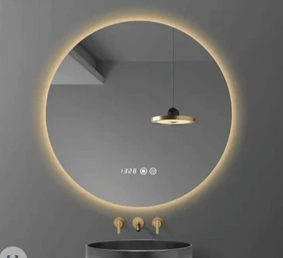 Round Mirror with Backlight and Digital Clock - Vitrine Furniture - Mirrors