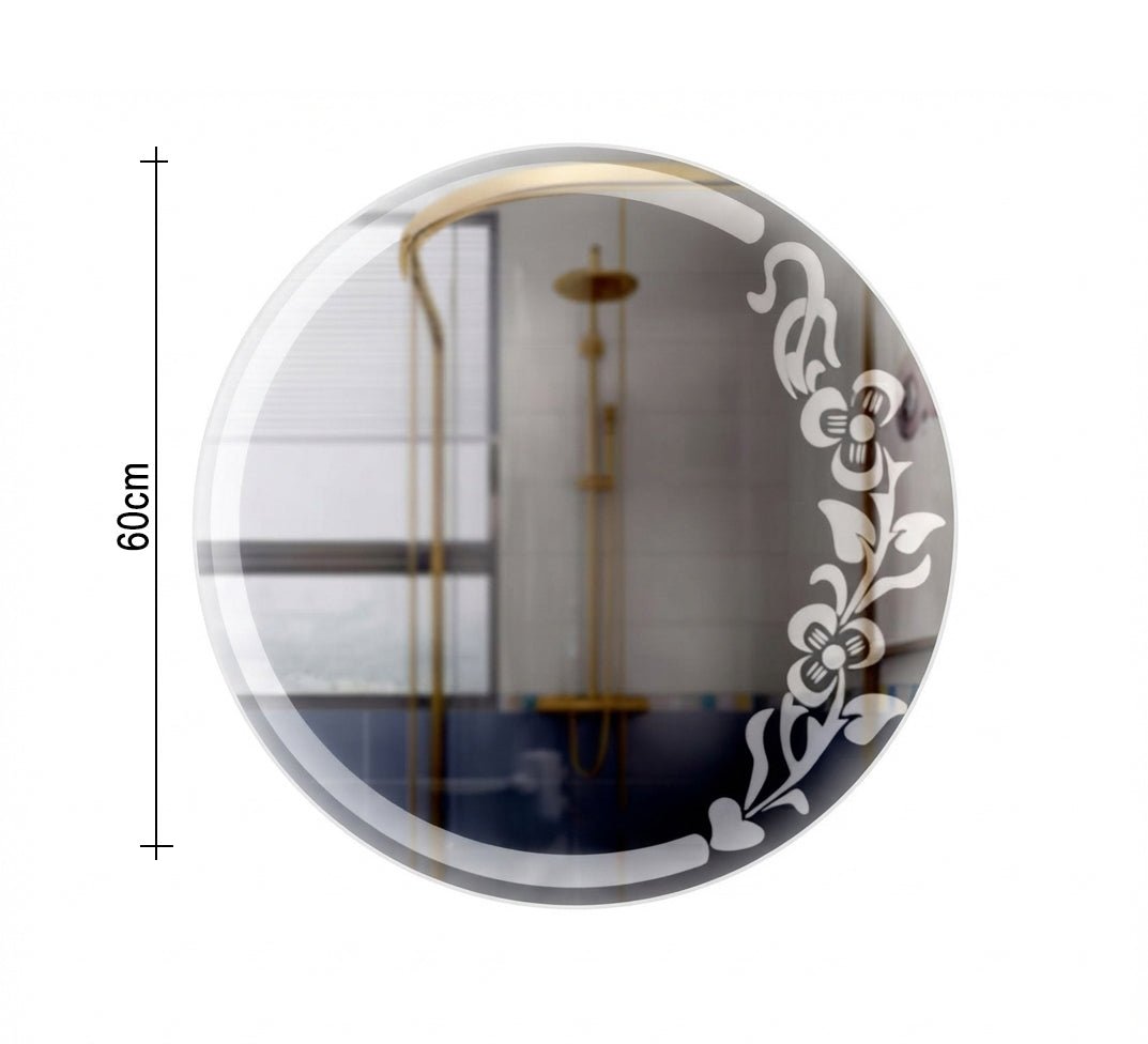 Round mirror with engraved floral pattern - Vitrine Furniture - Mirrors