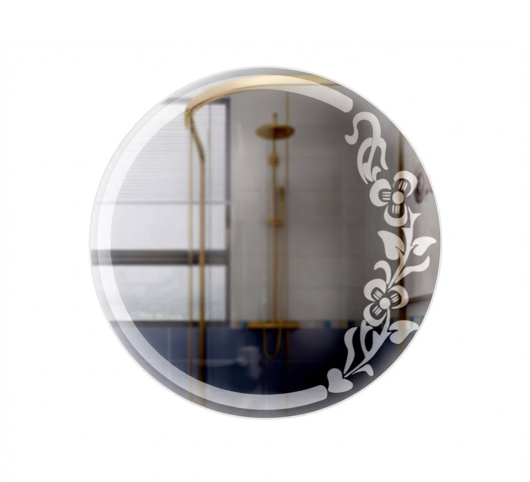 Round mirror with engraved floral pattern - Vitrine Furniture - Mirrors