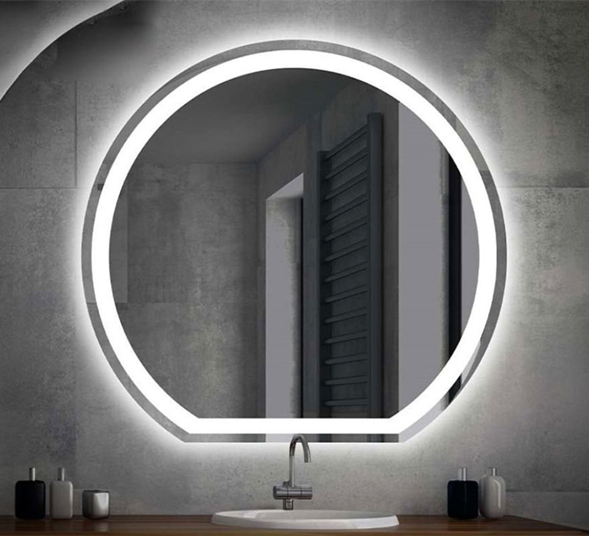 Round Mirror with Front Light Ring - Vitrine Furniture - Mirrors