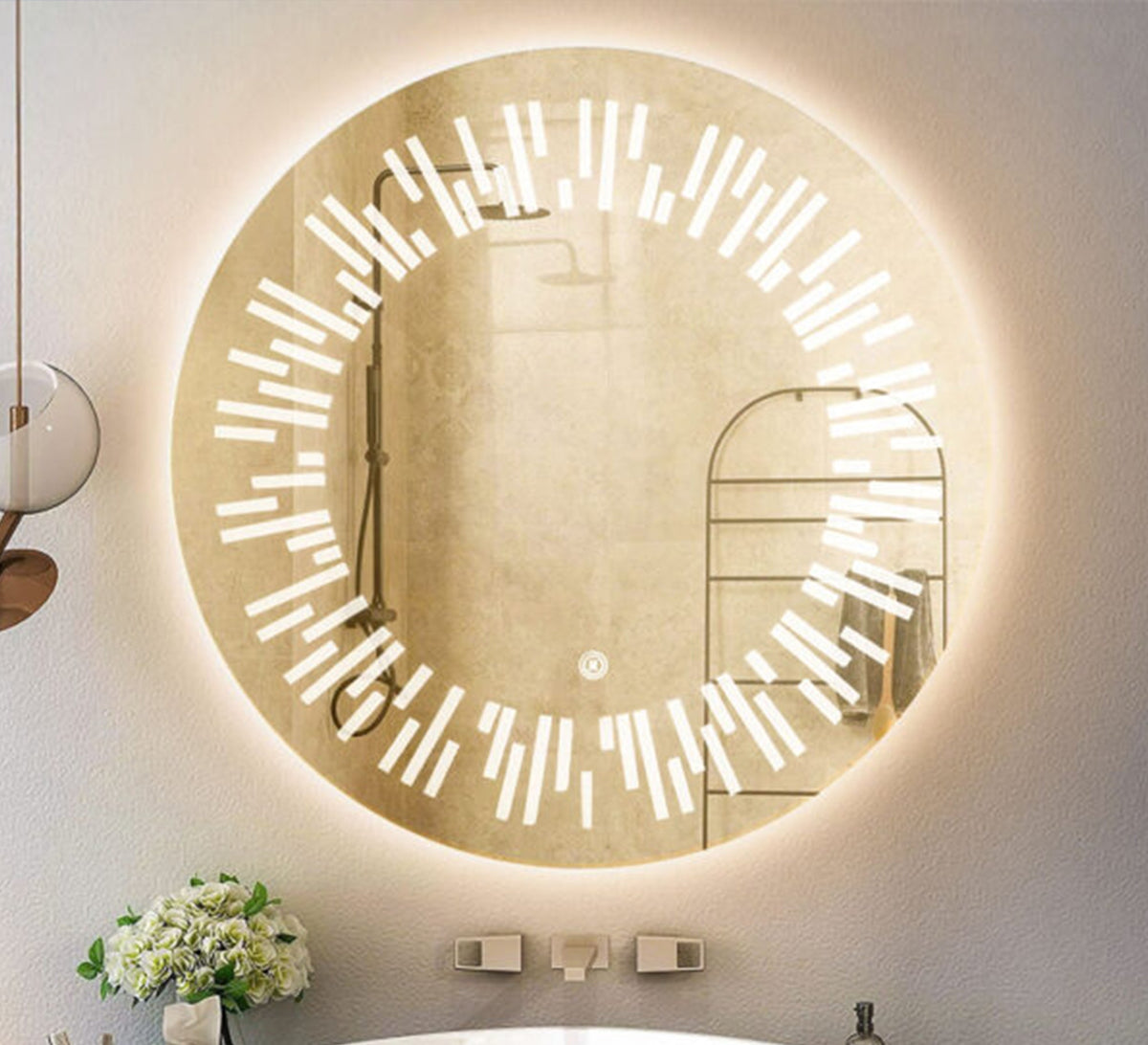 Round mirror with radial light lines - Vitrine Furniture - Mirrors