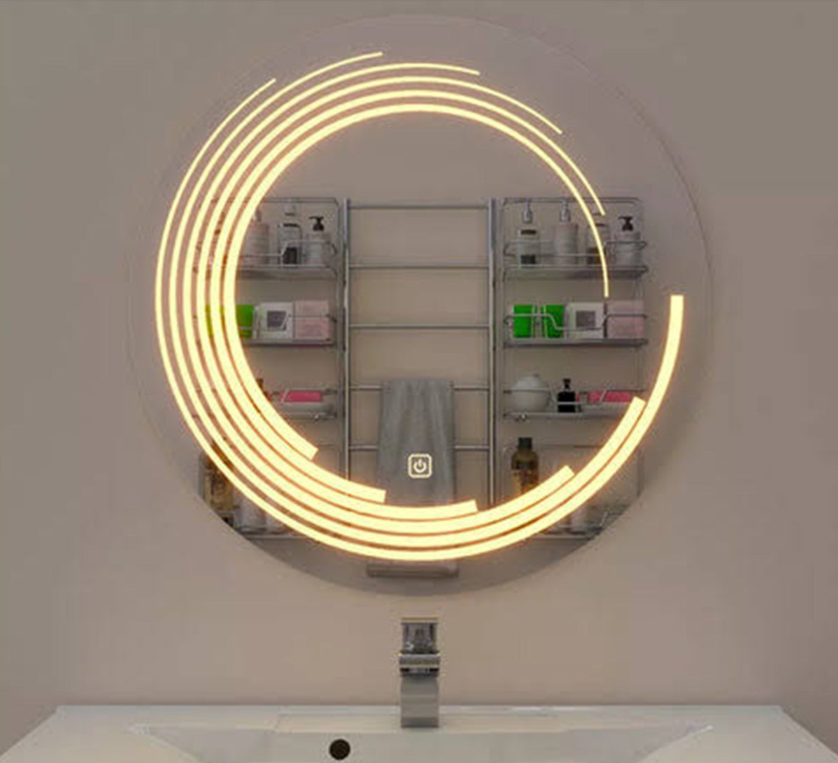 Round mirror with spiral light arcs - Vitrine Furniture - Mirrors