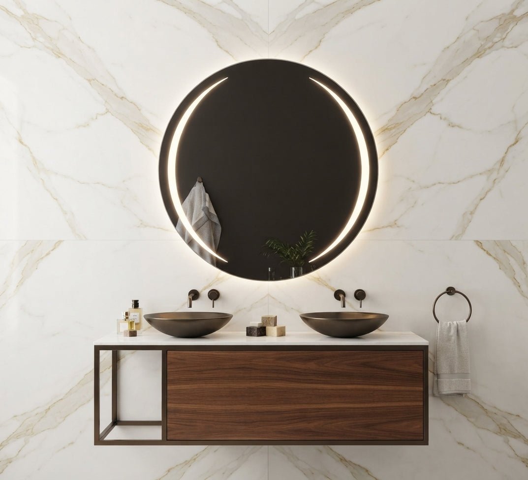 Round mirror with two side light arcs - Vitrine Furniture - Mirrors