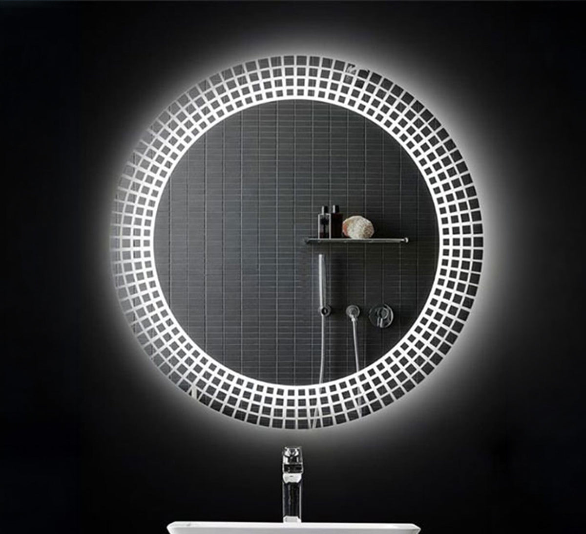 Round mirror with white illuminated mosaic - Vitrine Furniture - Mirrors