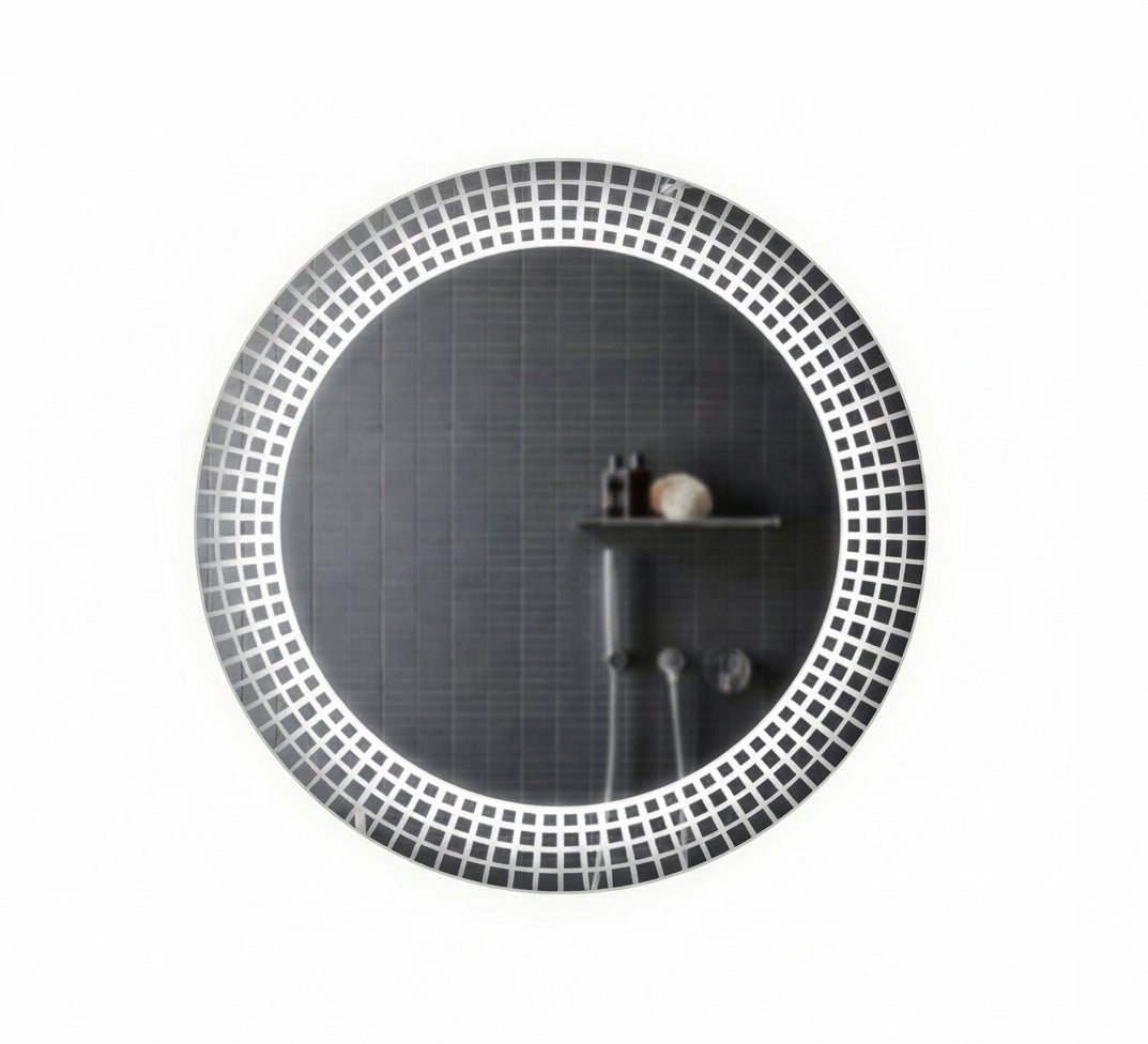 Round mirror with white illuminated mosaic - Vitrine Furniture - Mirrors