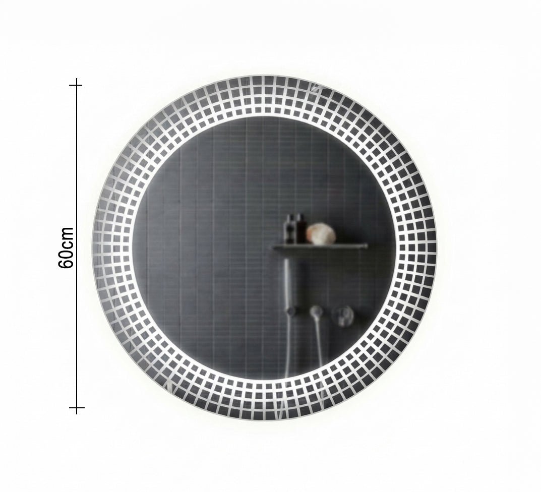 Round mirror with white illuminated mosaic - Vitrine Furniture - Mirrors
