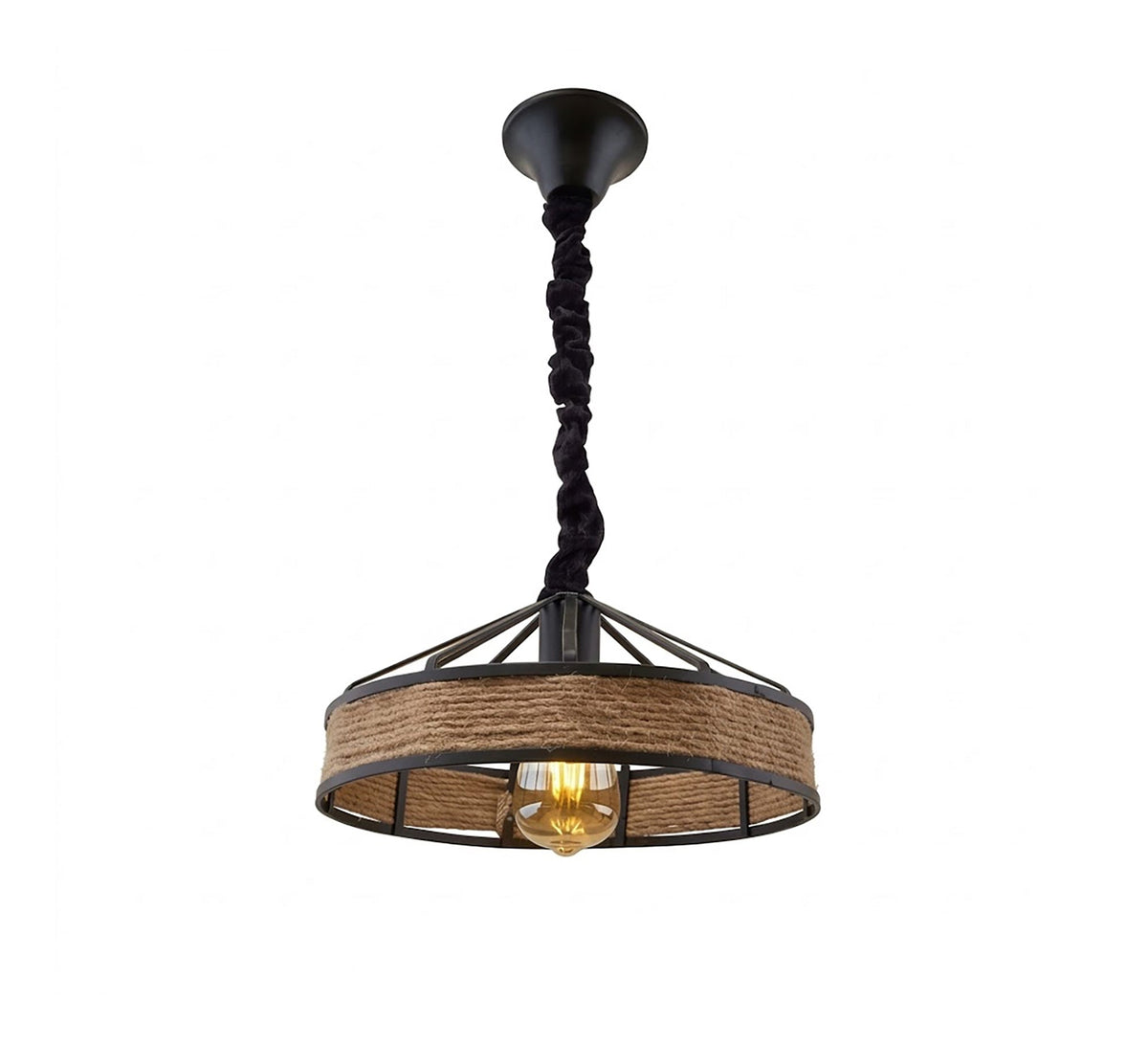 Round Rustic Metal and Rope Pendant - Vitrine Furniture - Ceiling lights