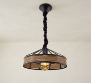 Round Rustic Metal and Rope Pendant - Vitrine Furniture - Ceiling lights