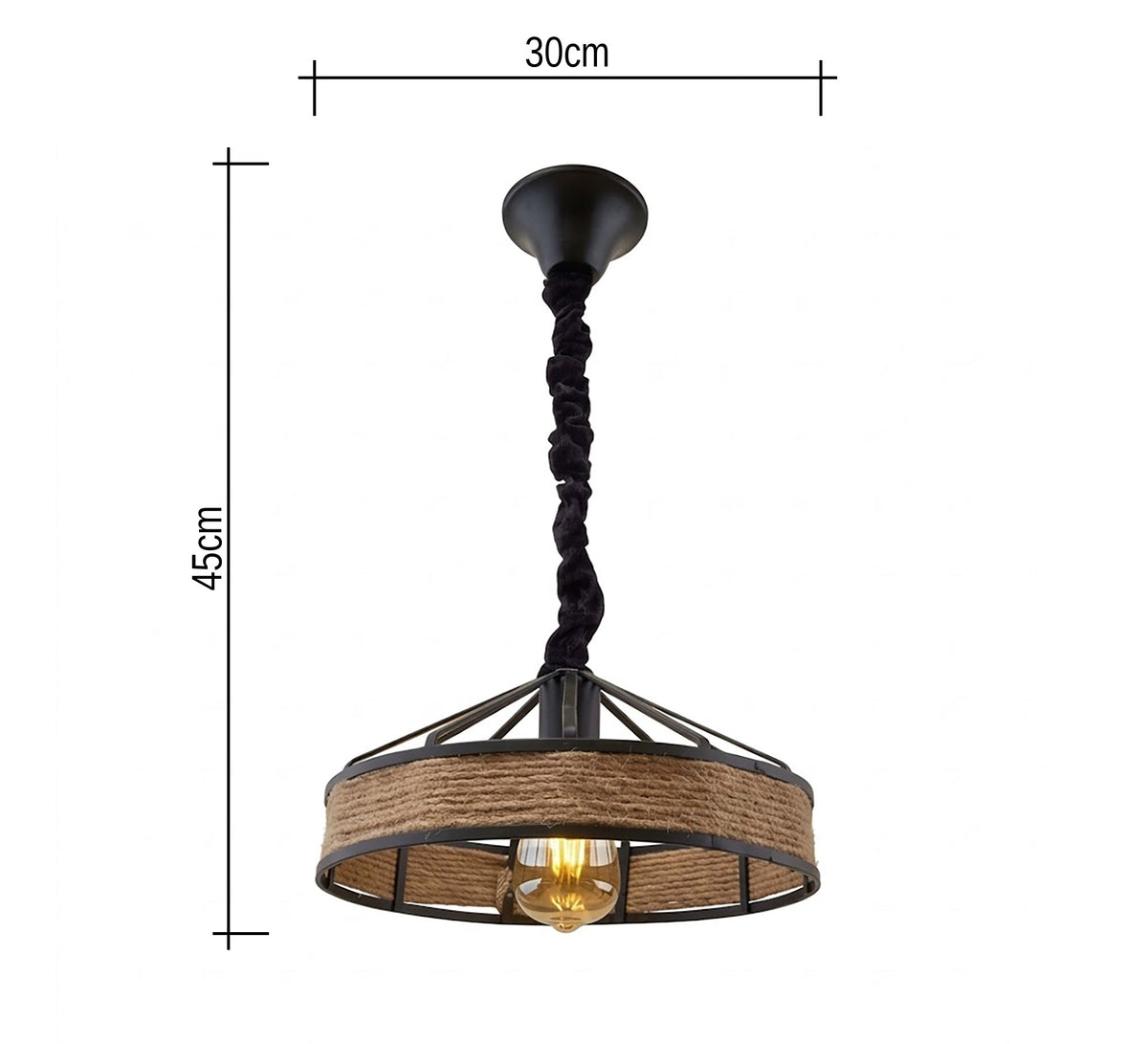 Round Rustic Metal and Rope Pendant - Vitrine Furniture - Ceiling lights