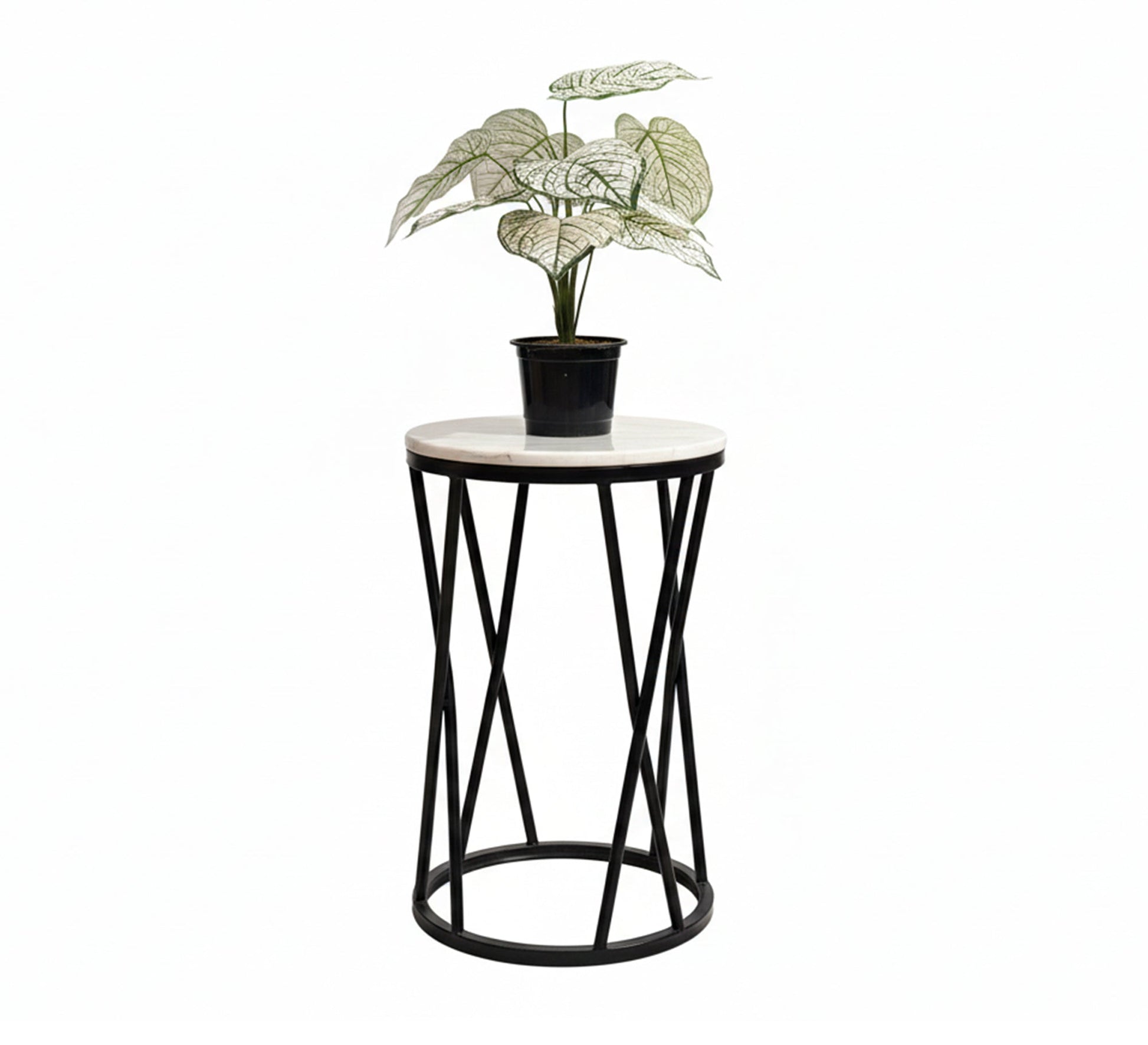 Round side table with a black metal frame and black marble top - Vitrine Furniture - Furniture