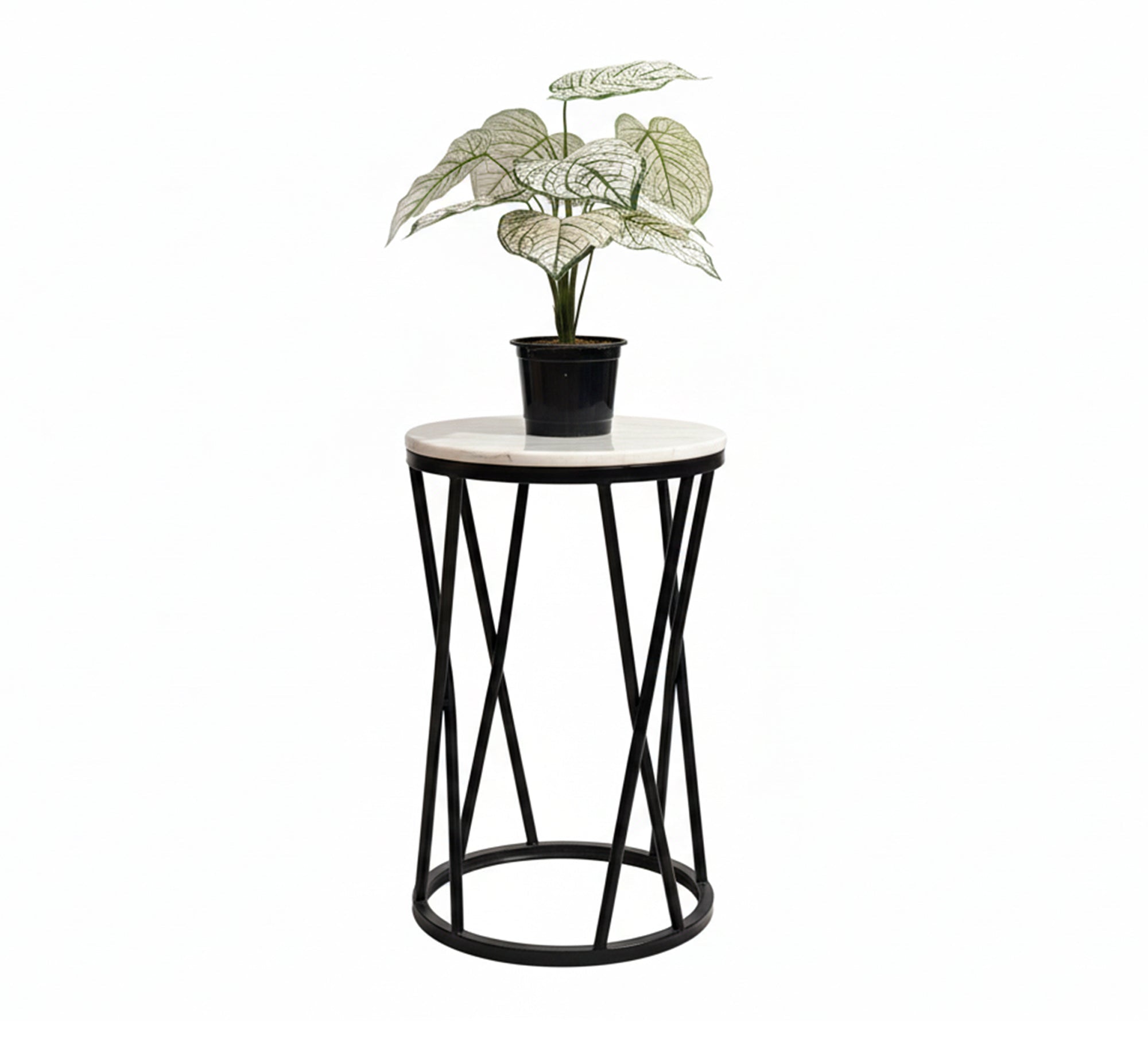 Round side table with a black metal frame and black marble top - Vitrine Furniture - Furniture
