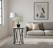 Round side table with a black metal frame and black marble top - Vitrine Furniture - Furniture