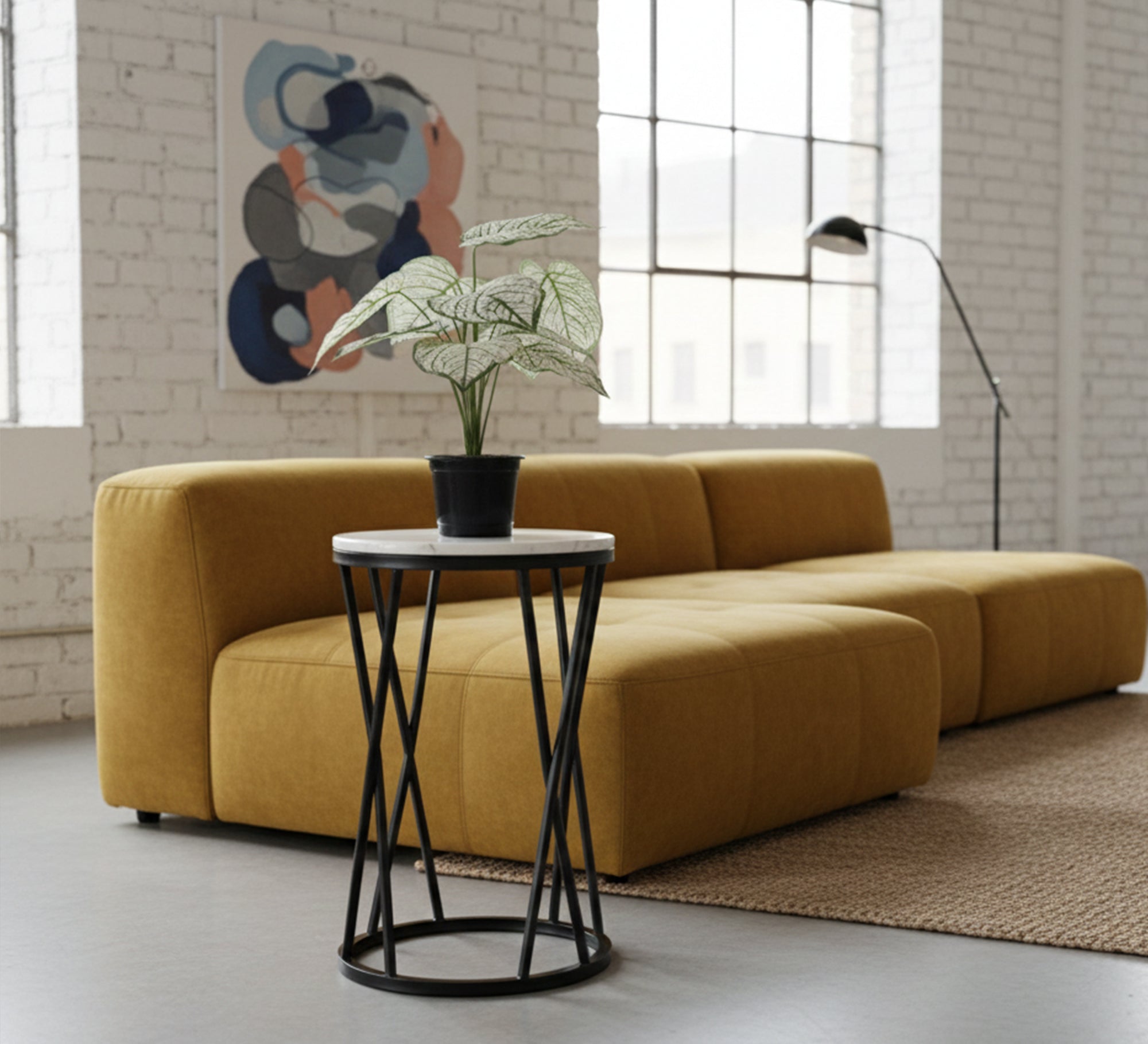 Round side table with a black metal frame and black marble top - Vitrine Furniture - Furniture