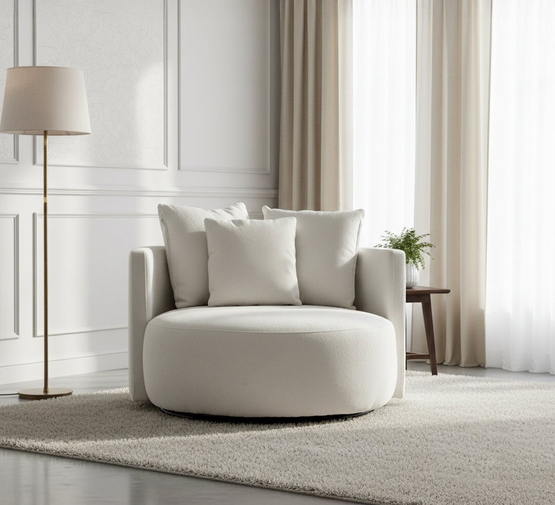 Round Sofa: Elegant White Upholstery Comfort - Vitrine Furniture - Living room Sofas