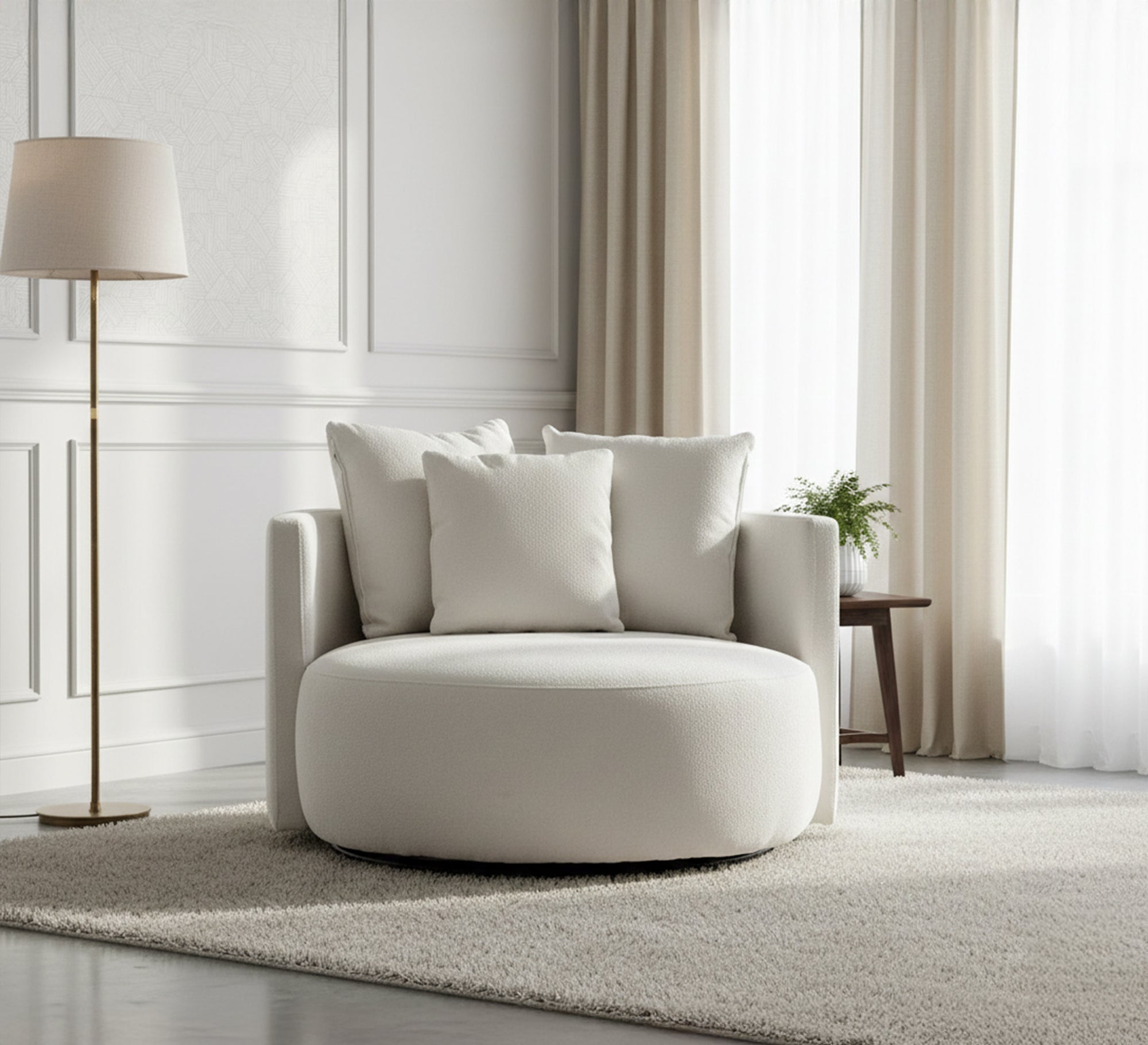 Round Sofa: Elegant White Upholstery Comfort - Vitrine Furniture - Living room Sofas