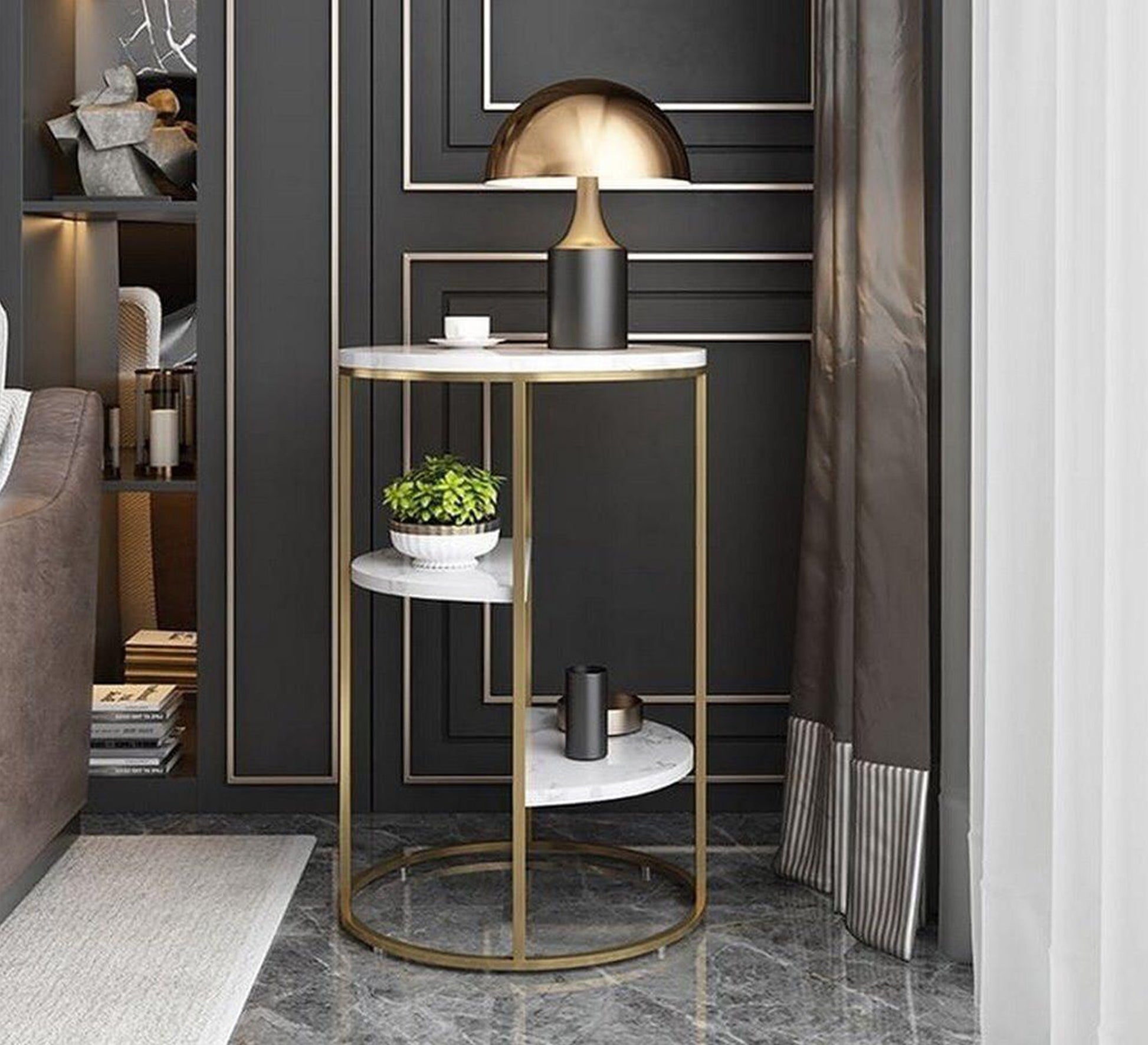 Round table with graduated semicircular shelves - Vitrine Furniture - Furniture
